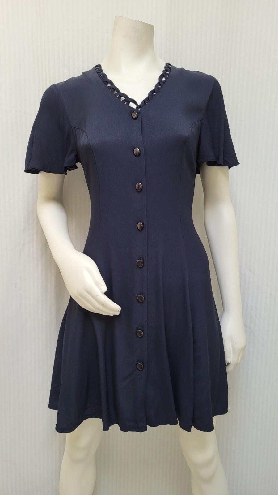 Vintage 1990’s Be Smart Blue Button Front Tie Back Dress – Size S