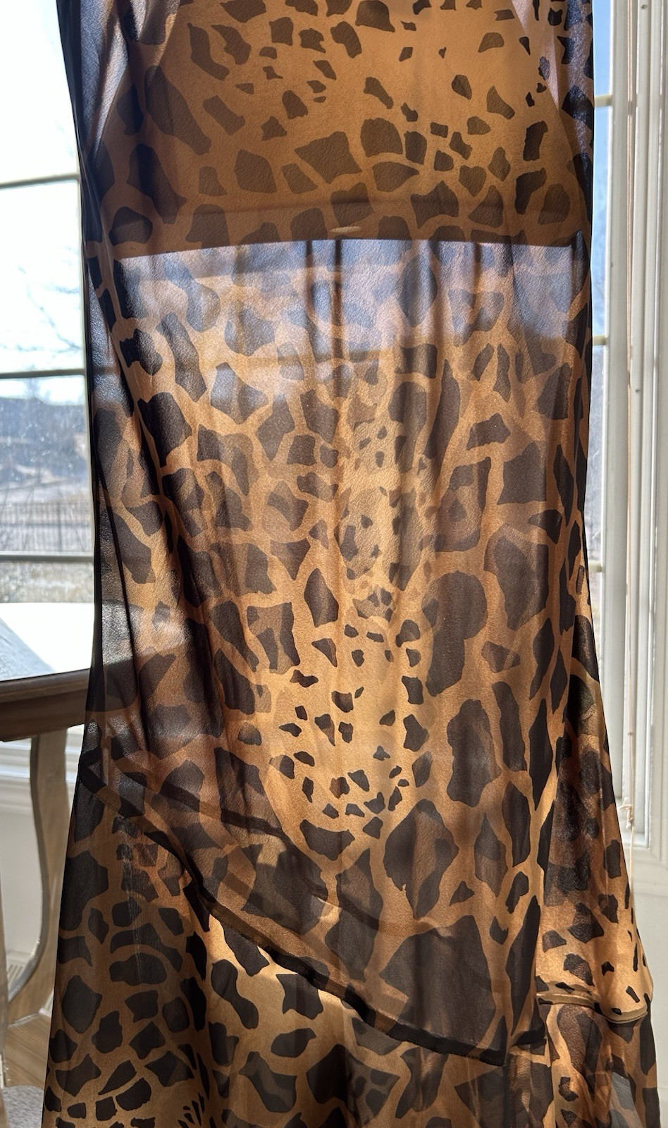VTG 90s/Y2K Asymmetrical Cowl Neck Sleeveless Animal Print Semi Sheer Dress MED