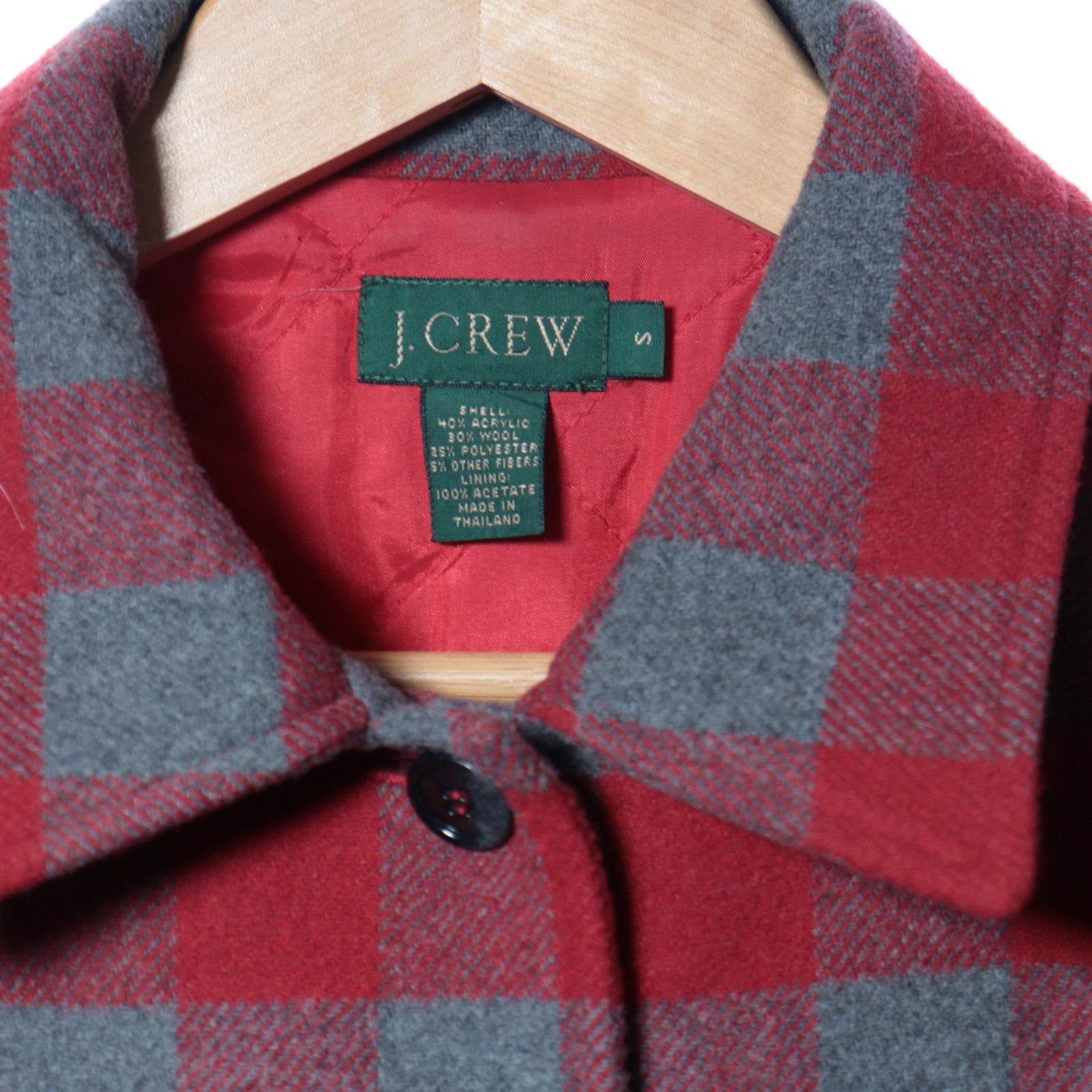 Vtg J Crew Shacket Jacket Car Coat Quilt Lining Red Check Chamois Oversized Sz S