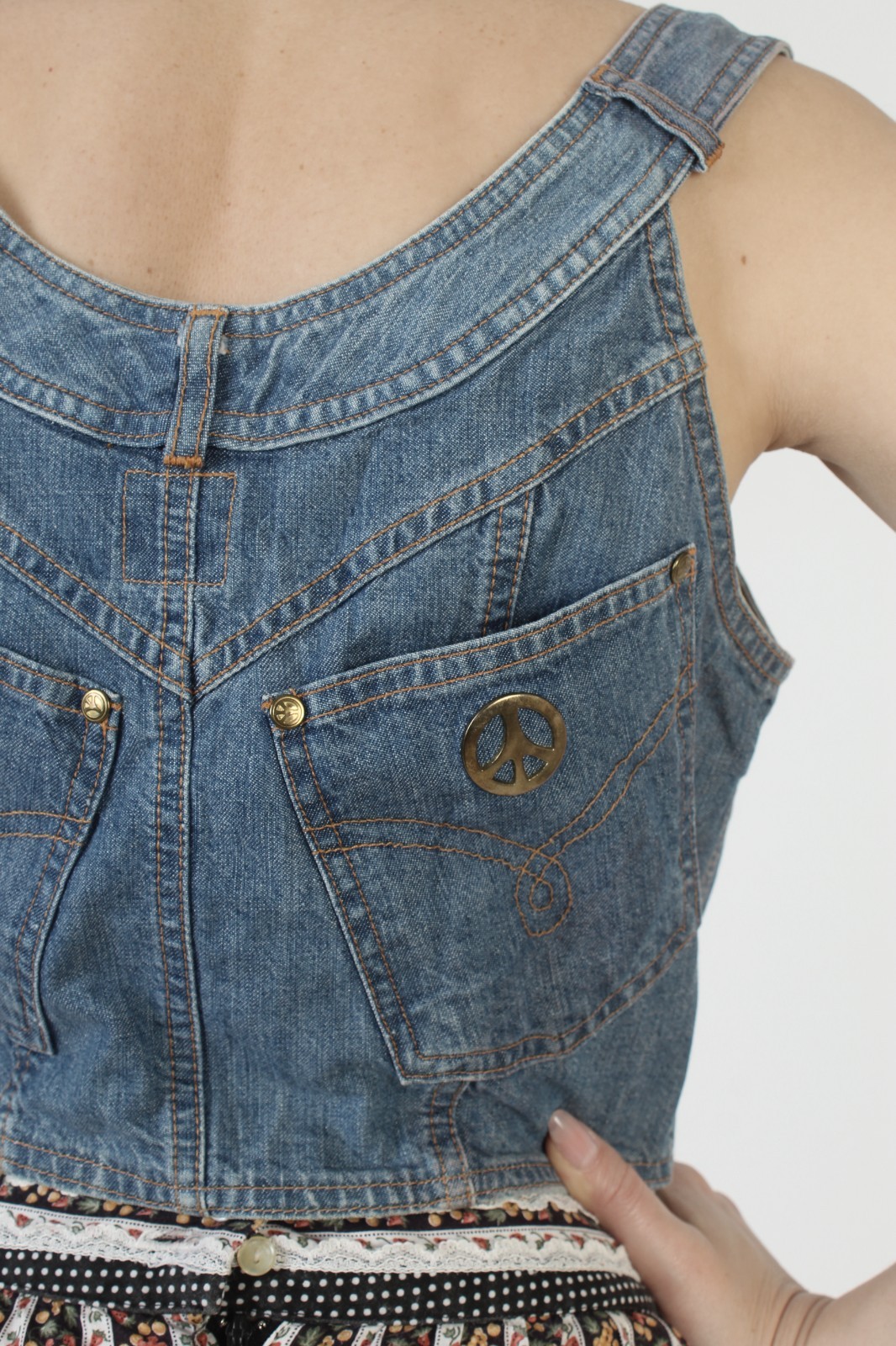 Vtg Moschino Denim Crop Top Blue Jean Patchwork Half Shirt Designer Tunic 12