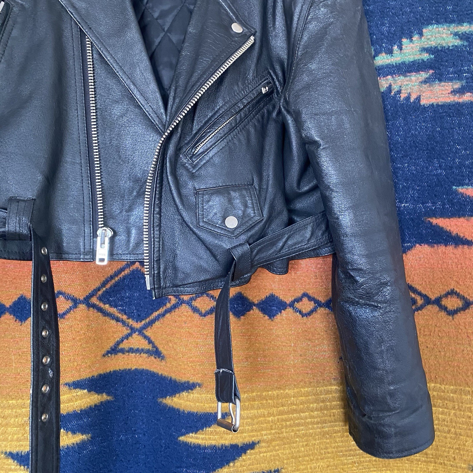 Vintage Taxi 80’s Leather Cropped Jacket. Biker Core. Motorcycle. Unisex. Large.