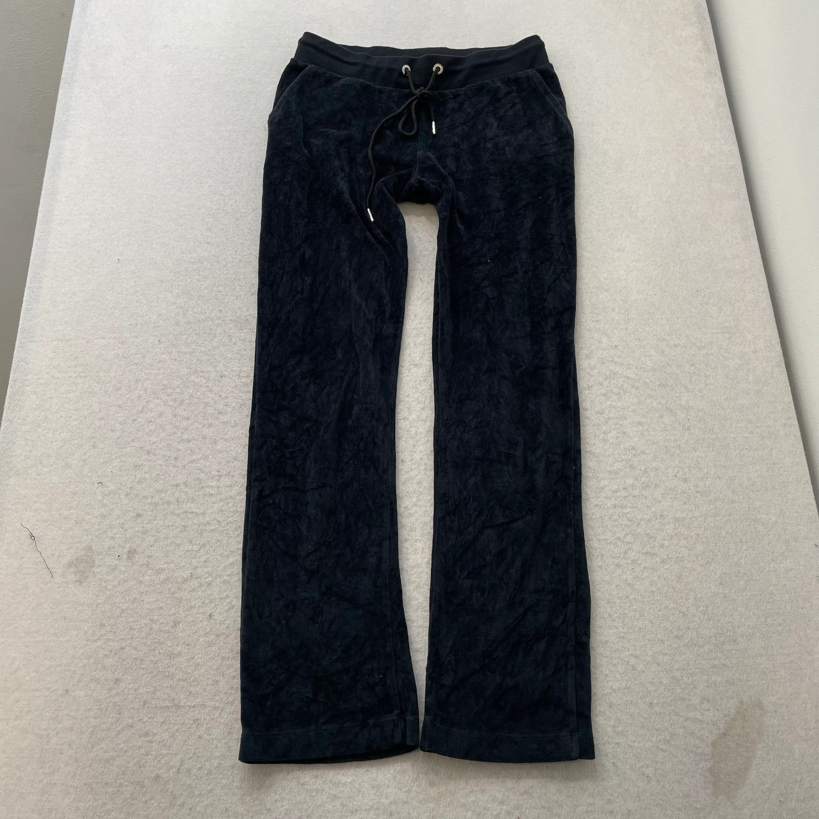 Bebe Women’s Navy Velour Flared Track Pants Loungewear Rhinestone Logo Size S