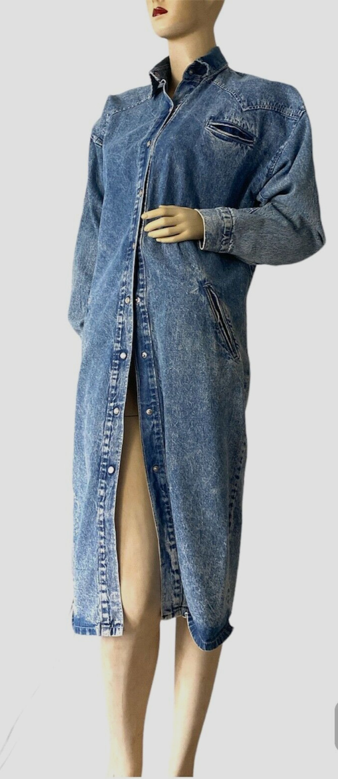 Vtg Jou Jou Women’s Denim Jean Trench Coat Duster 100%Cotton Dress Jacket Size1X