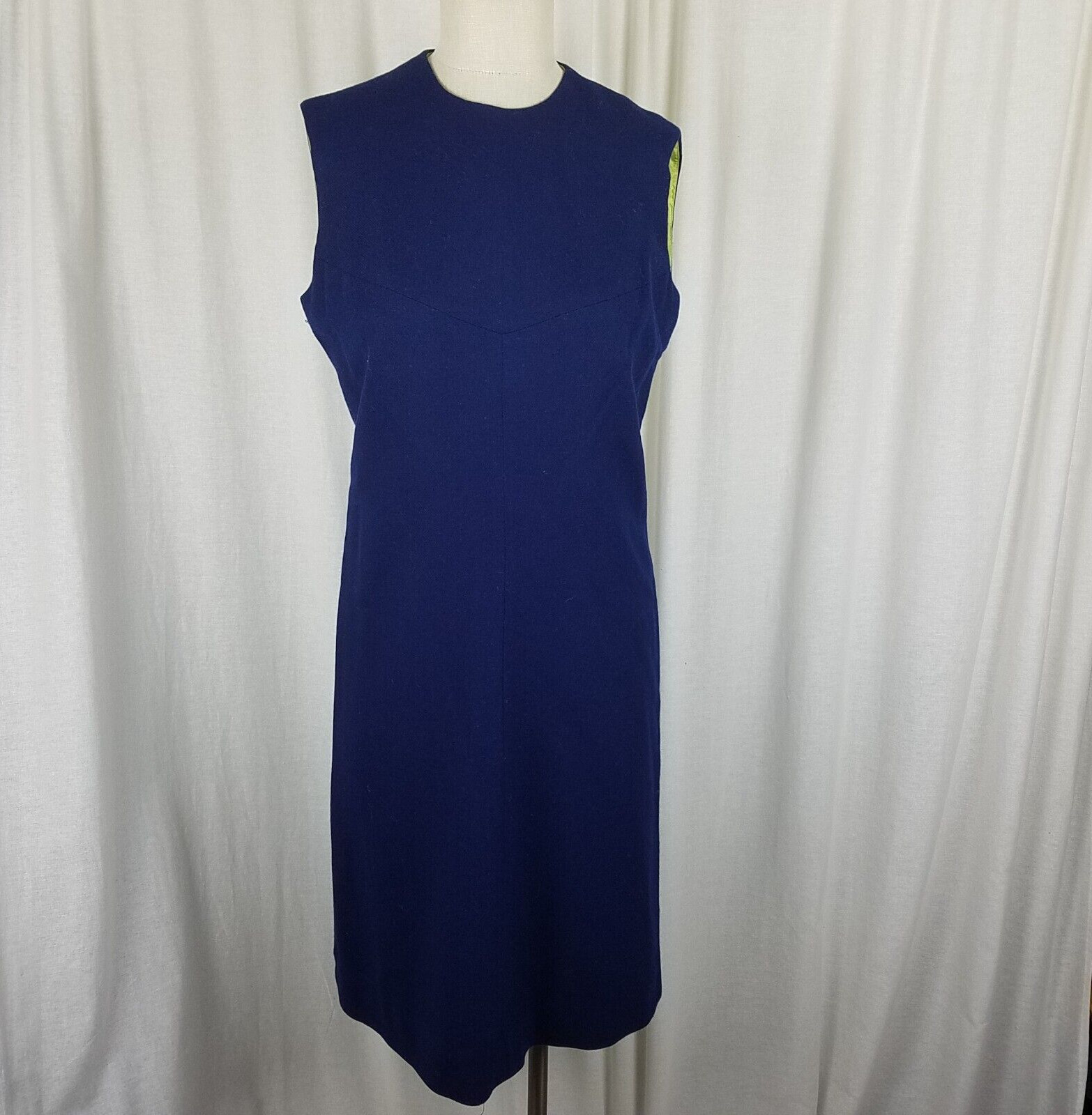 Vintage Pamela Martin MCM Mod Woven Sheath Dress Womens 12 We Give a Hoot Navy