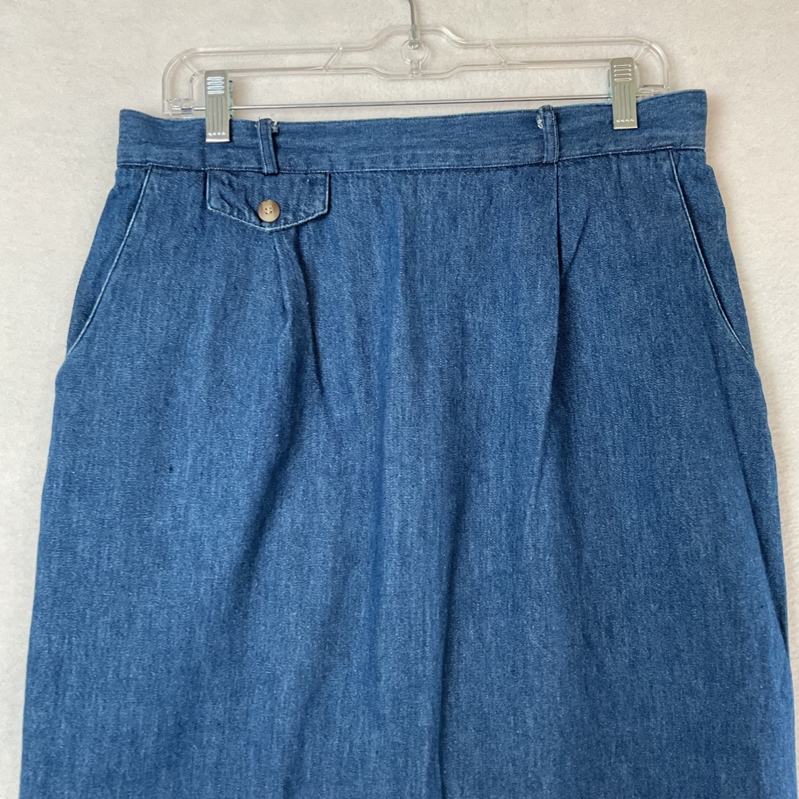 Bushwacker USA Vintage Denim Midi Skirt Blue Cotton Pleated High Waist Size 14