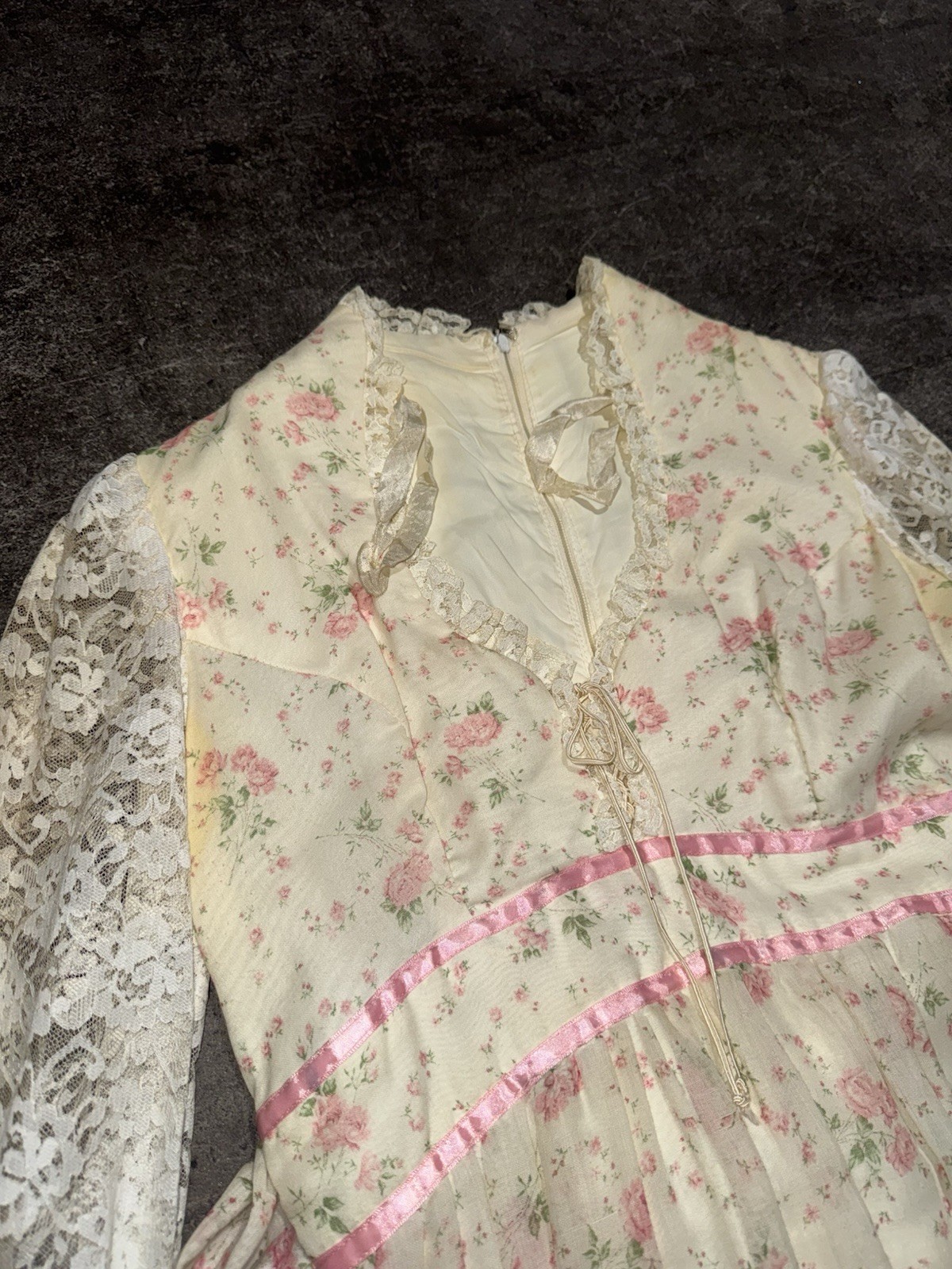 Vintage 60s 70s Boho Floral Peasant Victorian Cottage Core Prairie Dress XS