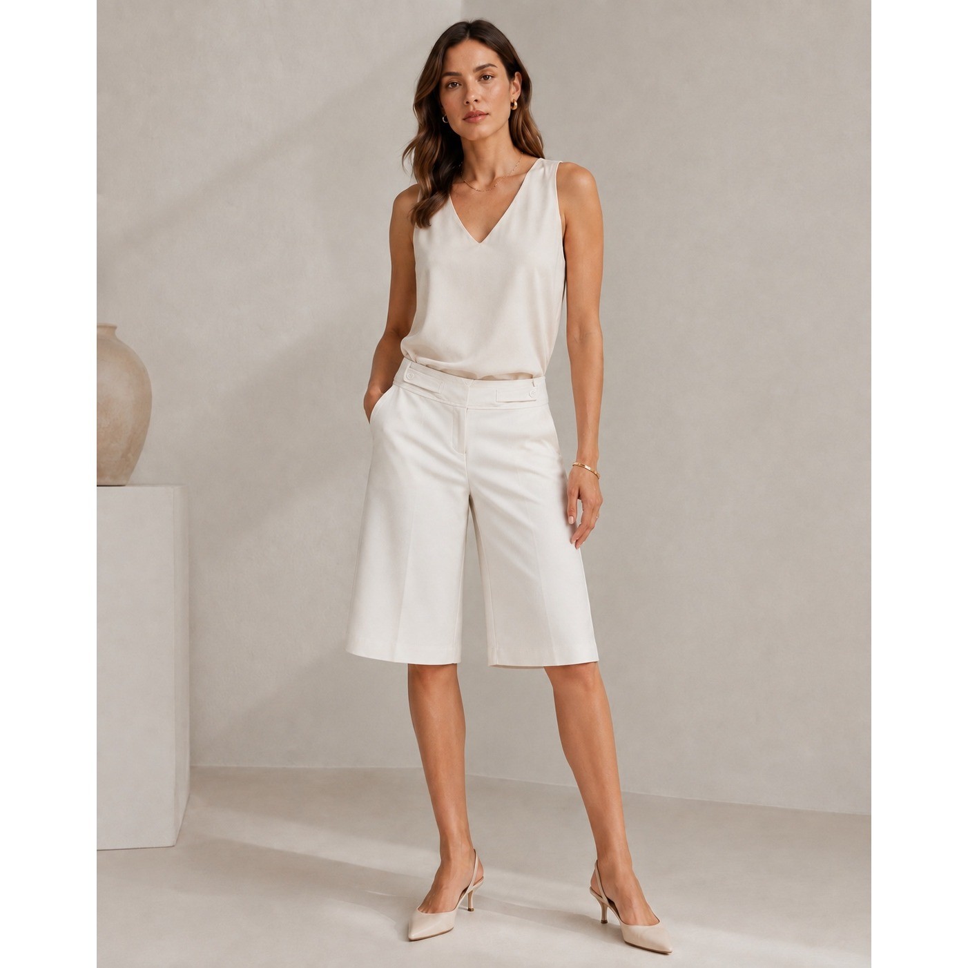 Caché Women’s Ivory White Culotte Pants Size 8 Y2K Vintage Gaucho Quiet Luxury