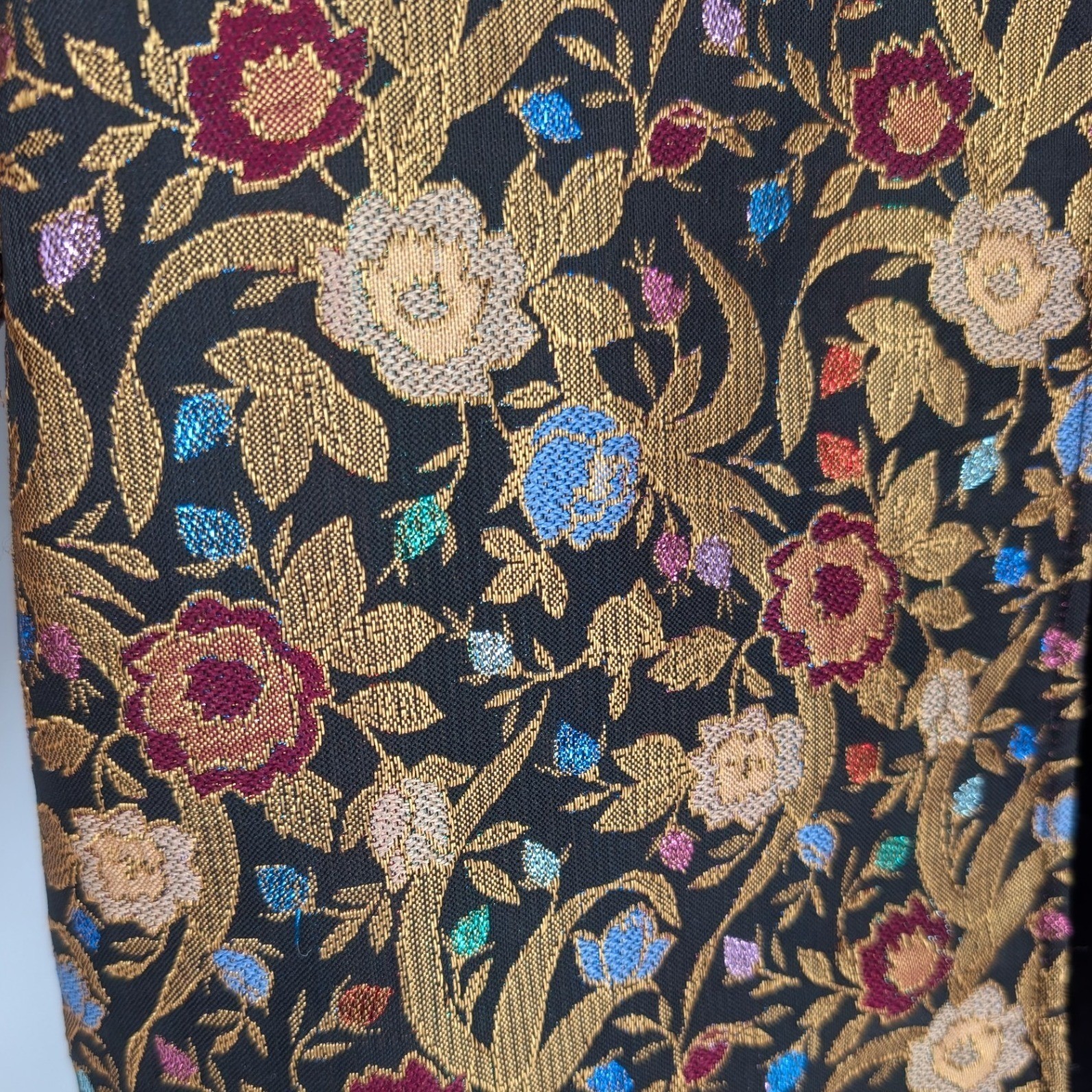VTG 80s Satin Floral Brocade Jacket Womens M Black Gold Boho Chic Regency Whimsy
