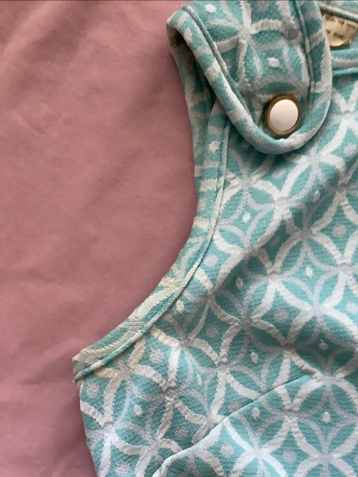 VTG 1960s Mod Baby Blue Geo Print Shift Dress Women’s Size 18 Sleeveless A-line