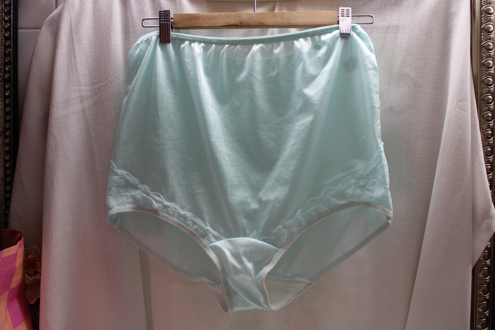 Vint. Sissy Nylo/Spand Baby Green Brief High Waist Tummy Control Silky Panties10
