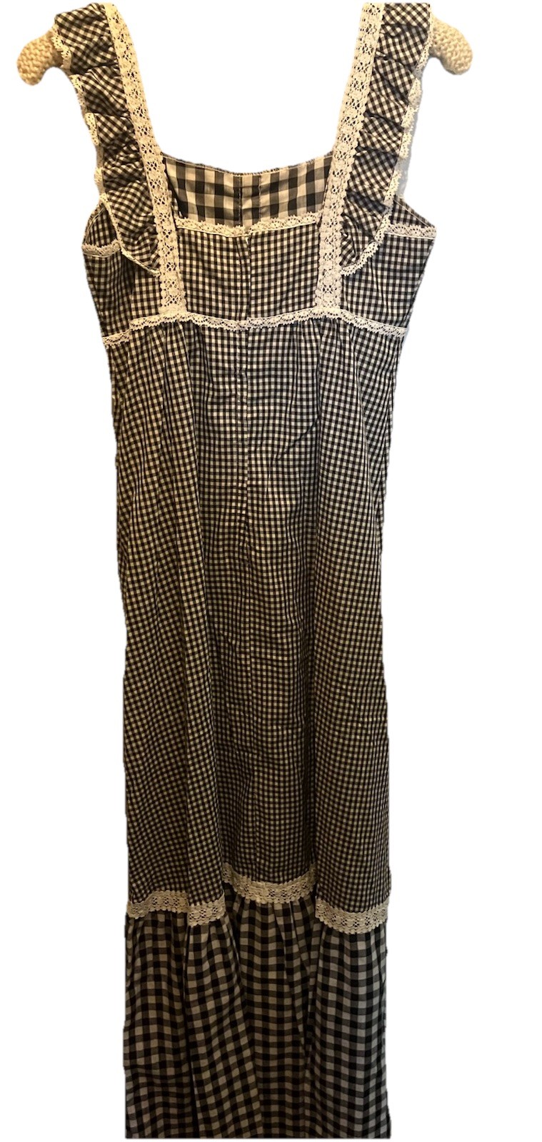 vintage 70s prairie dress Cottage Lace Sundress Women’s Size Small Checkered