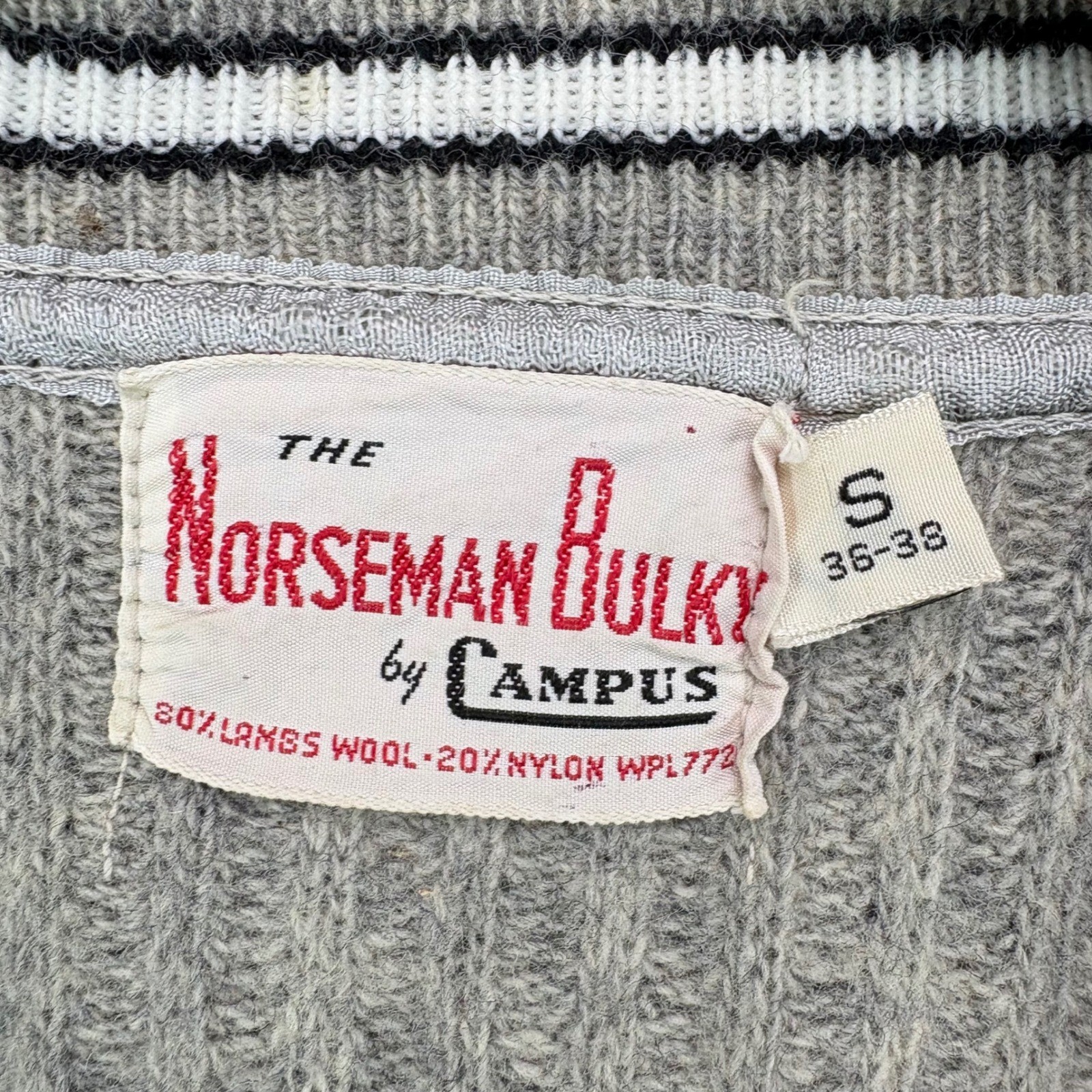 Campus Norseman Lambswool Knit Varsity Cardigan Vest Women Small 36-38 Vintage