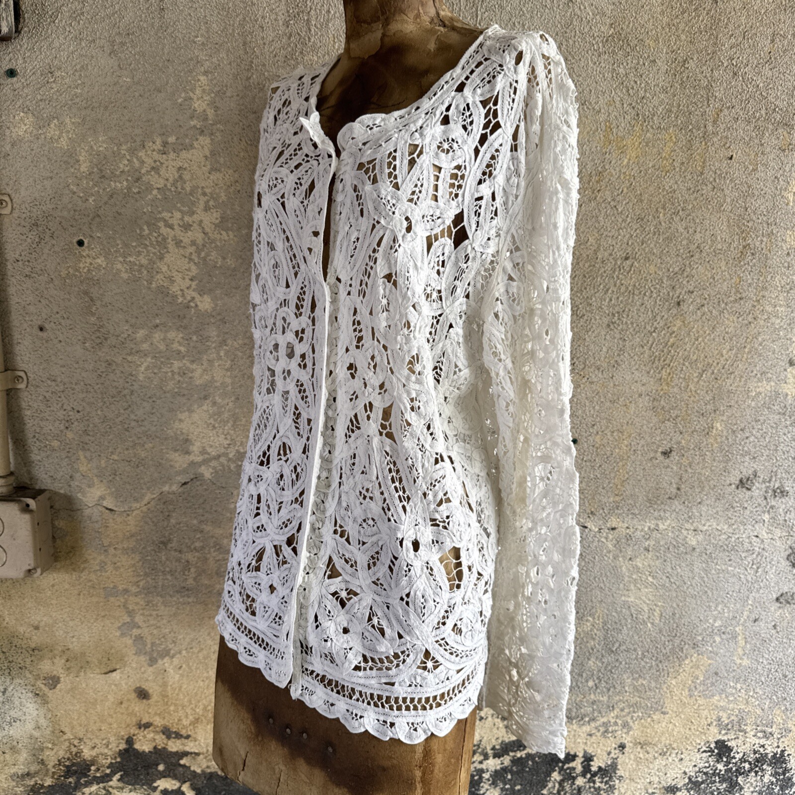 Antique Edwardian Tape Lace Coat Floral Bridal Wedding Dress Jacket Vintage