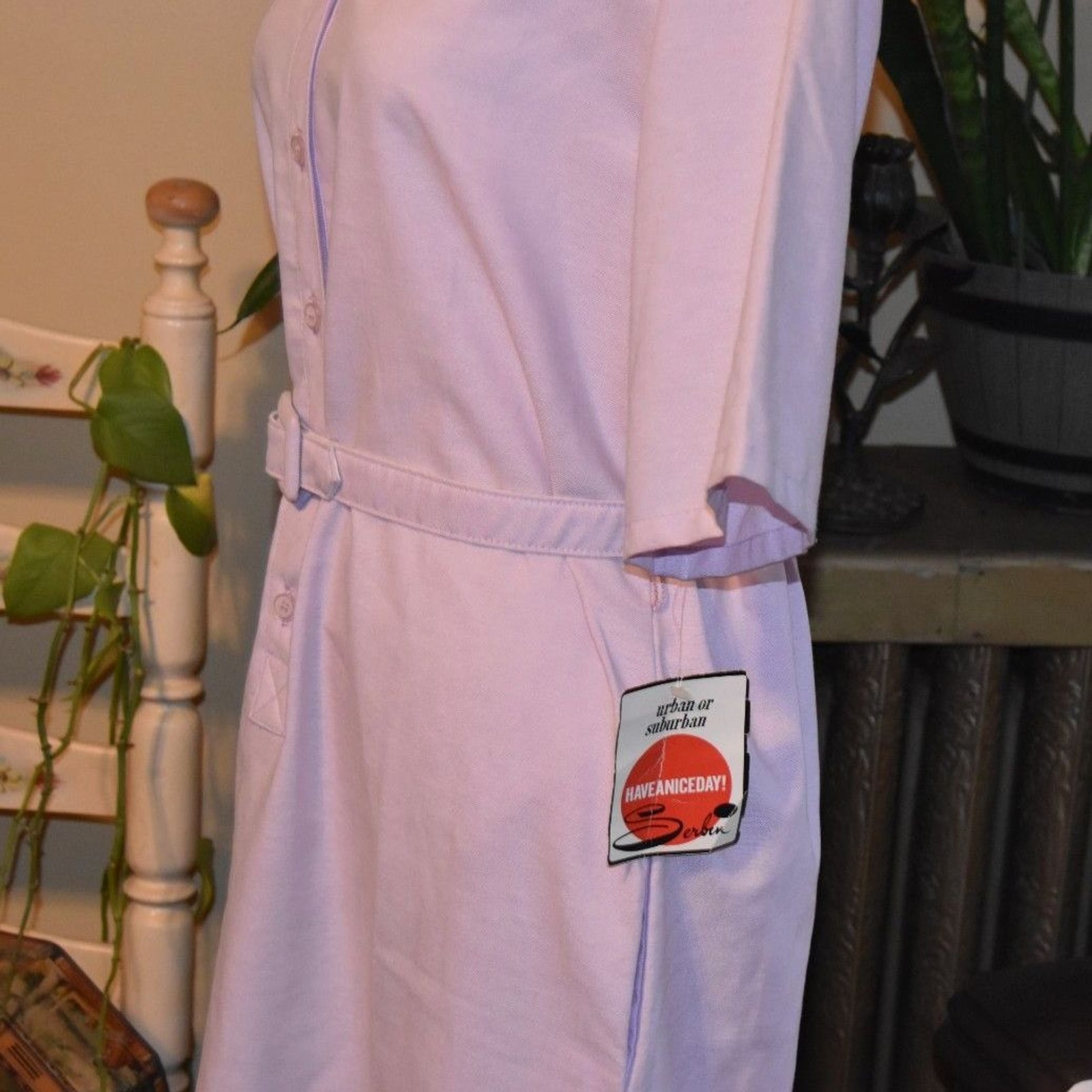 Vintage 1980s Serbin Shirtwaist Dress Purple NOS Belted Dress USA Size Small
