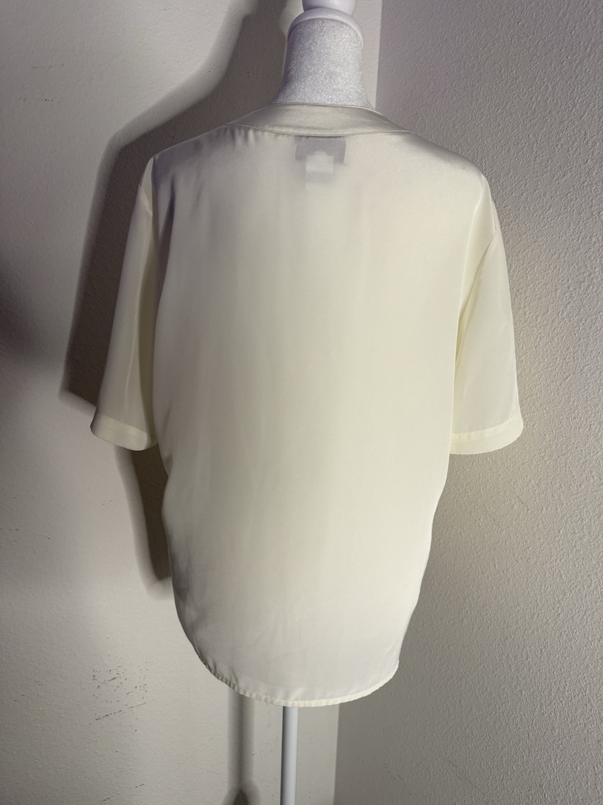 VTG 80s Alyssa Carr Off White Pleated Tuxedo Blouse Button Up Shirt Size 10