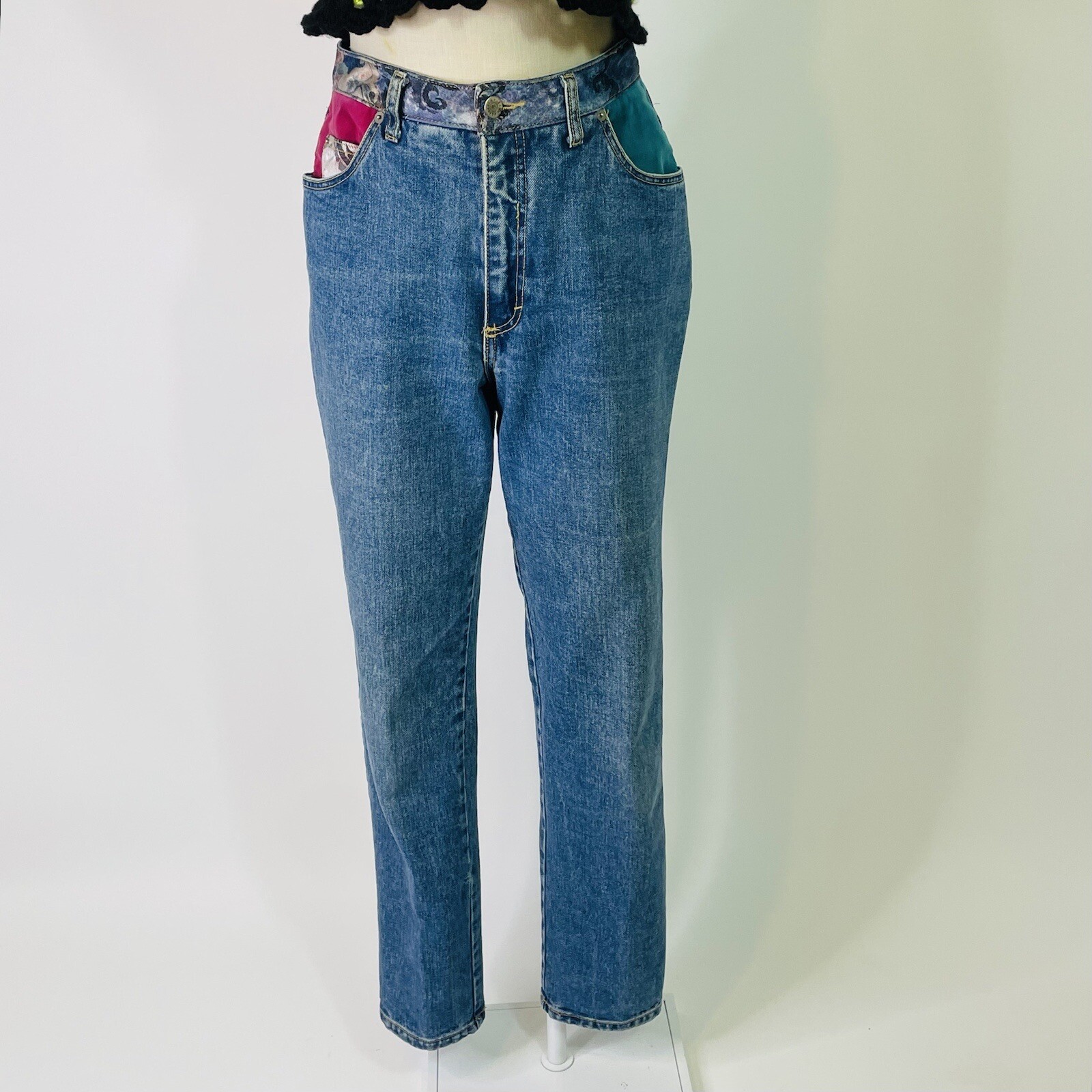 Vintage 90 High Rise Tapered Patch Floral Jeans 28-29 Women’s Breaker USA Made