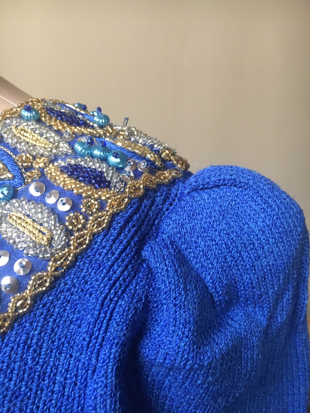Women’s Vintage Pat Sandler for Wellmore Dress Royal Blue Knit Beaded Size 4