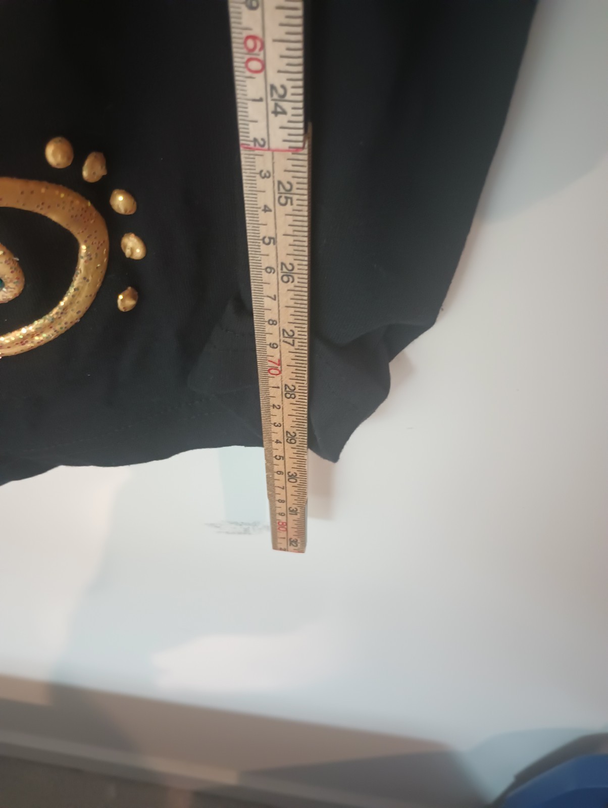 Vintage 90s Gantos Top Shirt Black Gold Swirl Jewel Rhinestone Graphic Cotton M