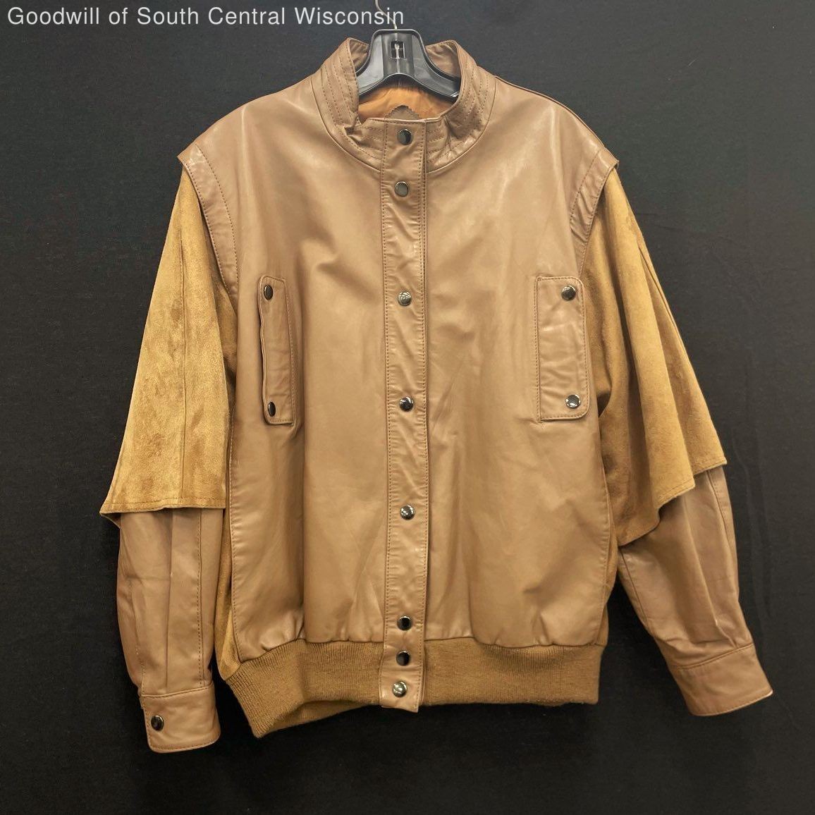 Wmns 80s Vintage BERMANS Tan Genuine Leather & Suede Funky Western Jacket Sz 12