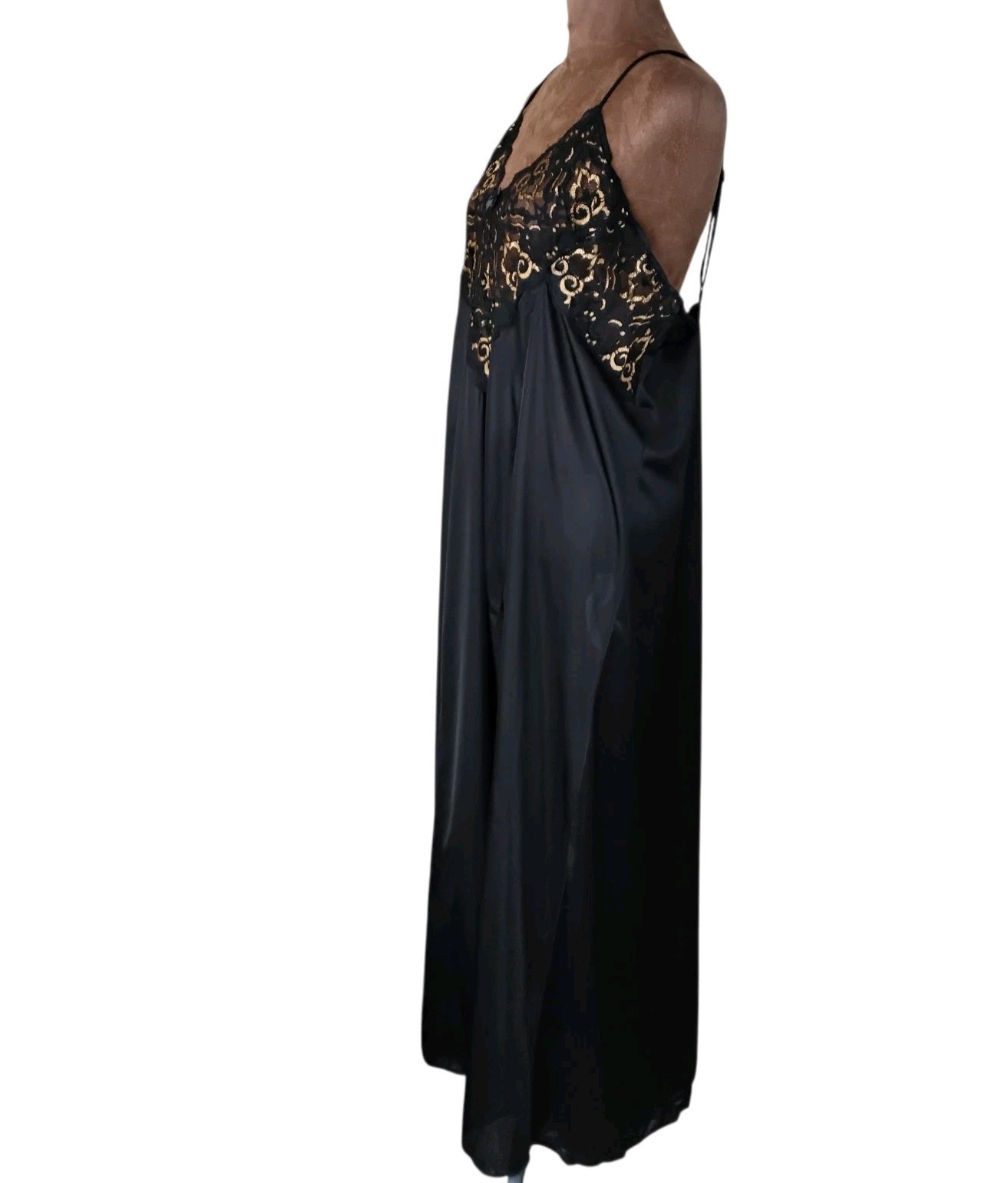 Vintage Nightgown Soft Moments New York Large Black Gold Lace Bow Whimsigoth