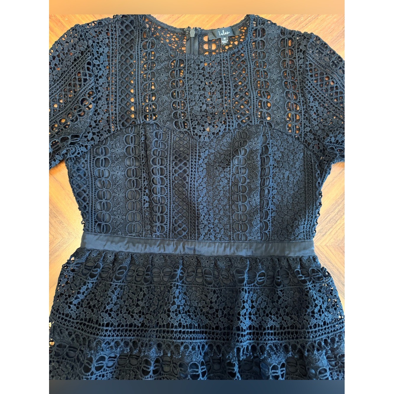 Lulus Black Lace Tiered Mini Dress Cocktail Wedding Guest Size M
