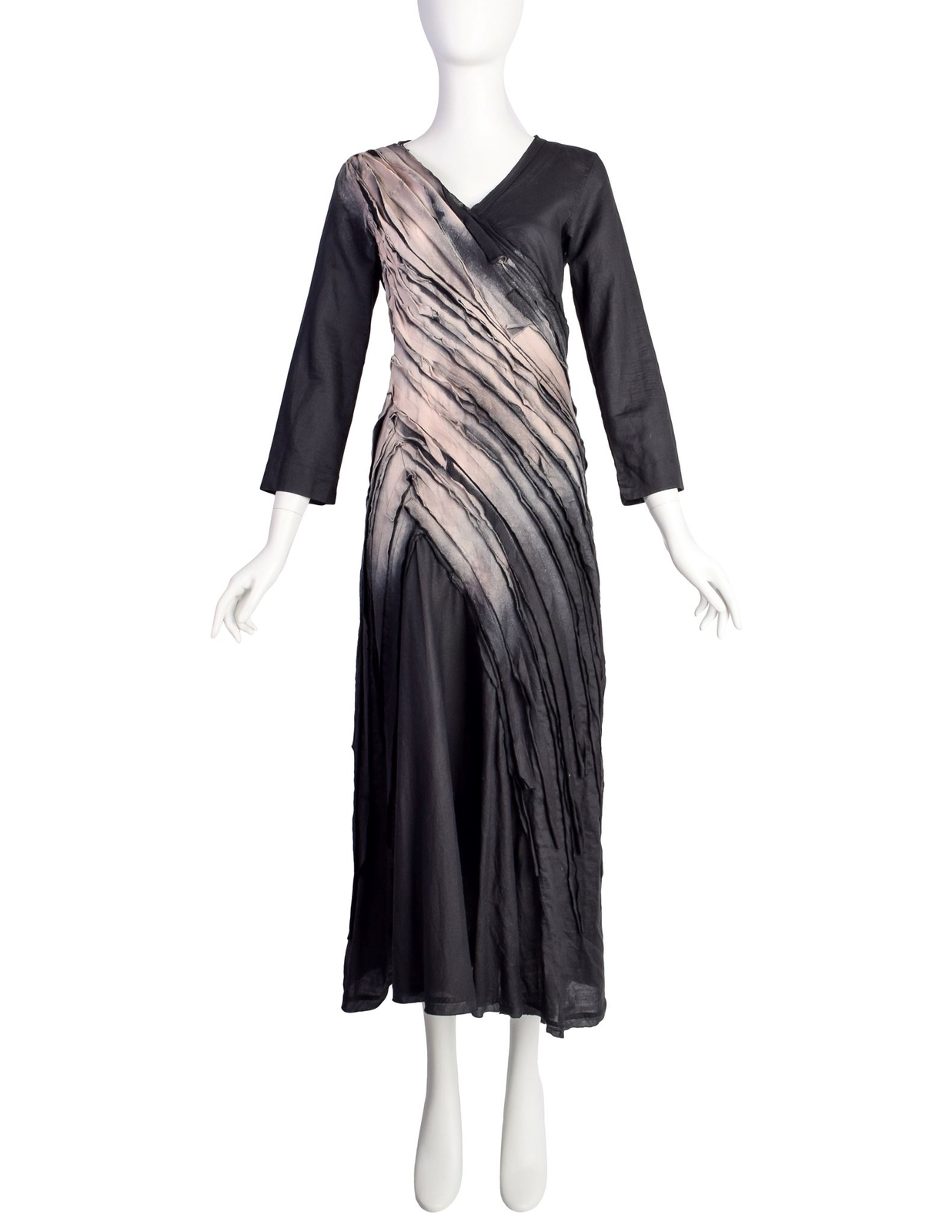 Issey Miyake Vintage SS 2006 Black Sand Distressed Overdyed Gathered Pleated Dre