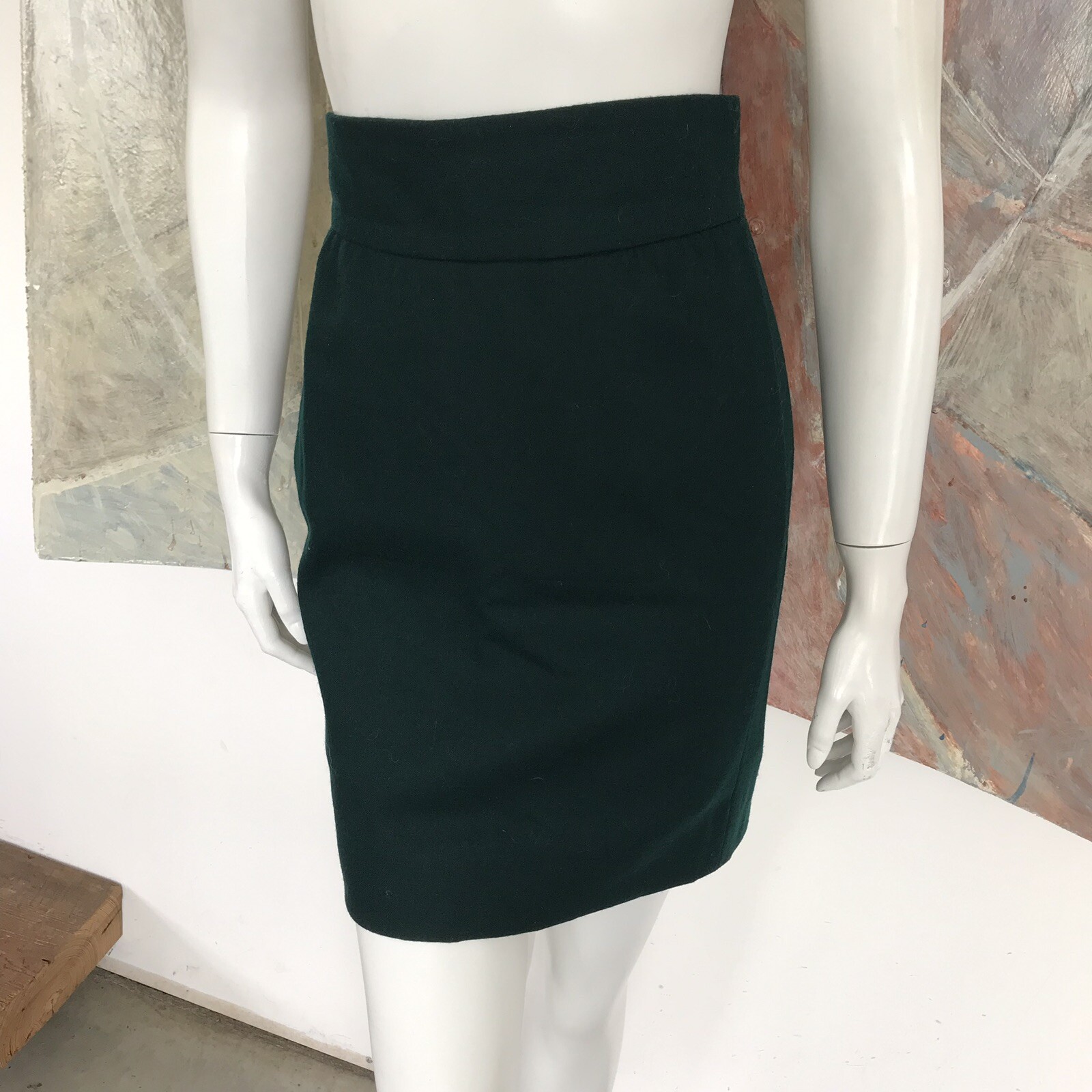 Vintage Gloria Sachs Jungle Hunter Green Wool Pencil High Waisted Skirt Size 4