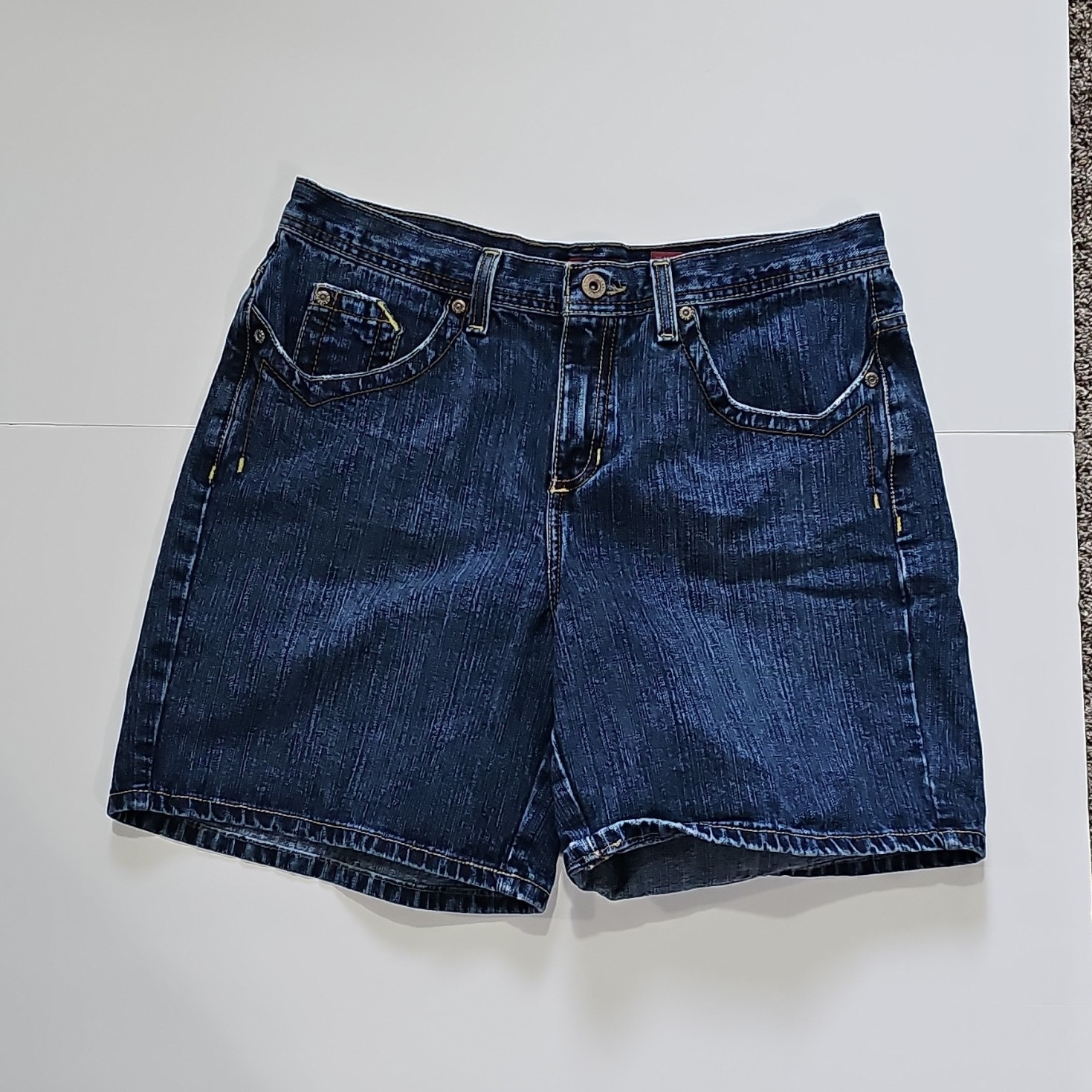 Y2K Faded Glory Originals Womens Dark Wash Jean Shorts Size 10 Mid Rise Cotton