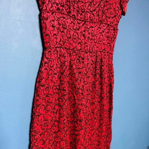 Vintage 40s 50s Pencil Dress Women’s Size Medium Red Black Union Made Femme Twee