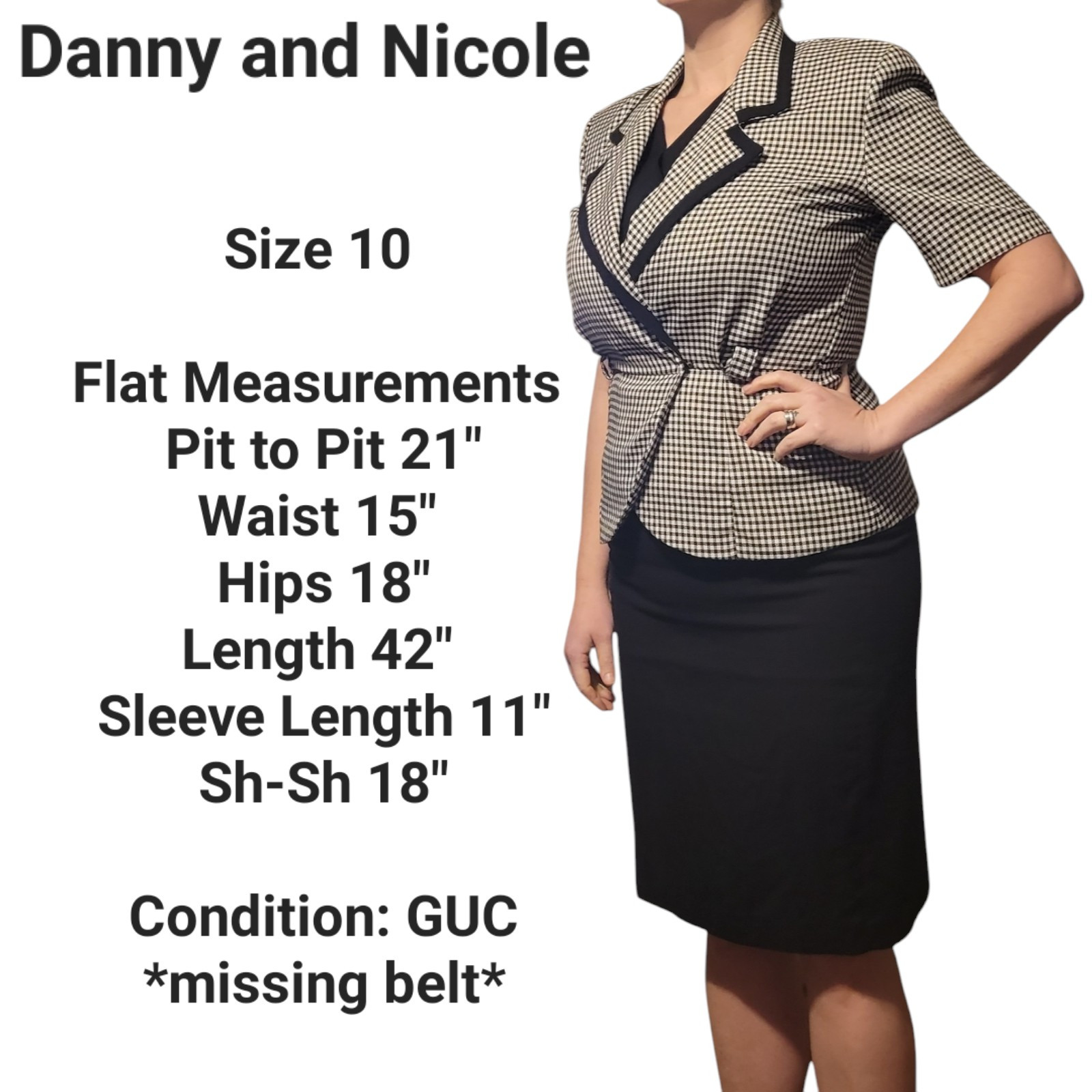 Vintage Danny & Nicole 90s Black White midi dress attached dickey blazer