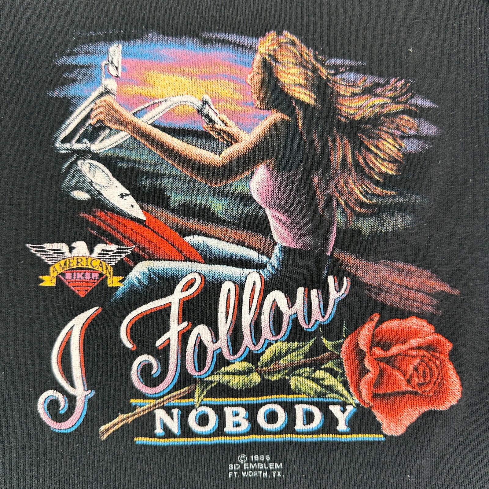 Vintage 3D Emblem American Biker Lace Tank Top Womens Medium I Follow Nobody 80s