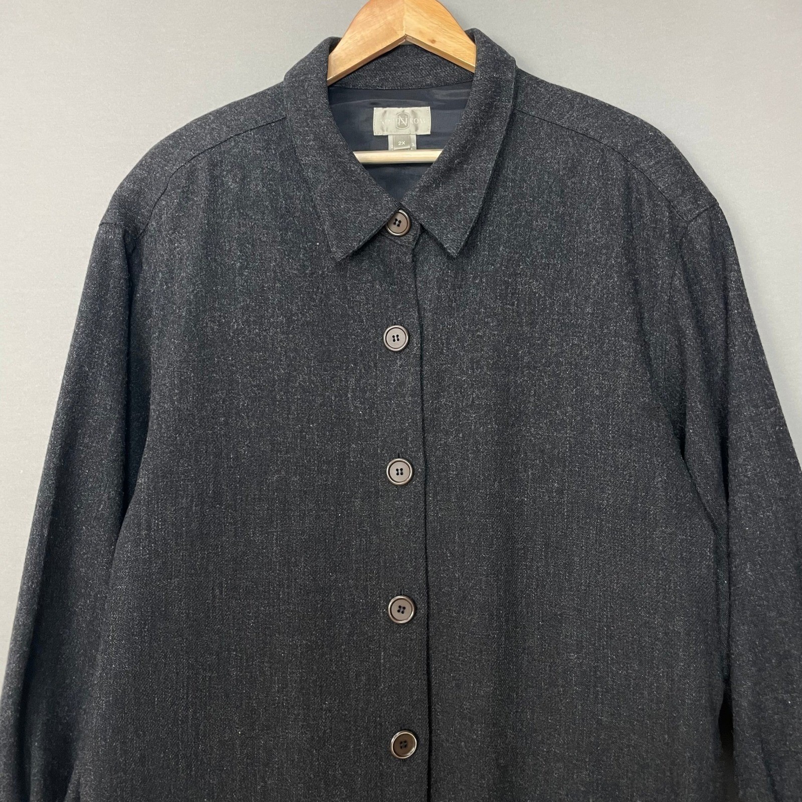 Vintage Nordstrom Top Merino Wool Patch Pockets Women 2X Charcoal Gray Neutral