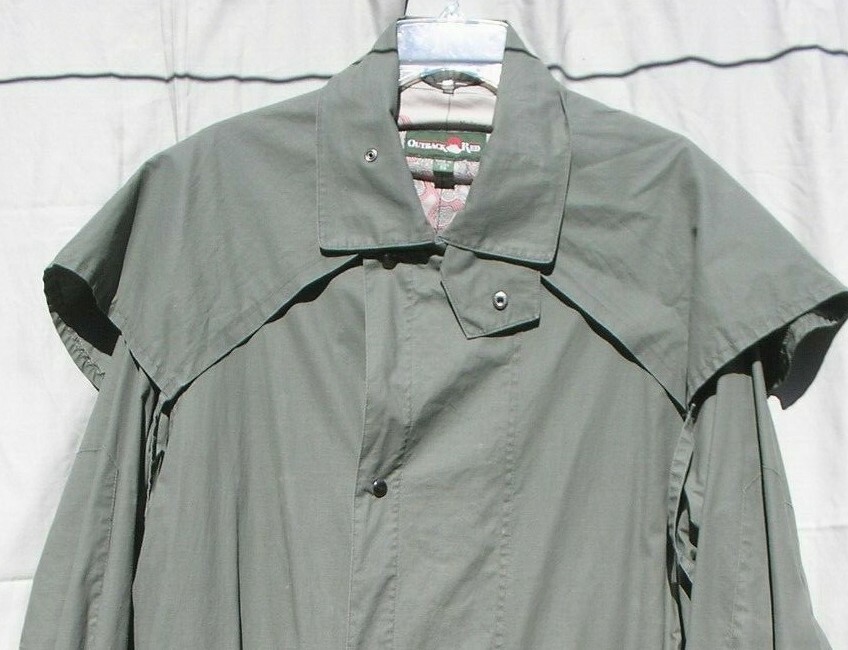 Vintage Olive Army Green Drab Outback Red Duster Trench Coat sz Small