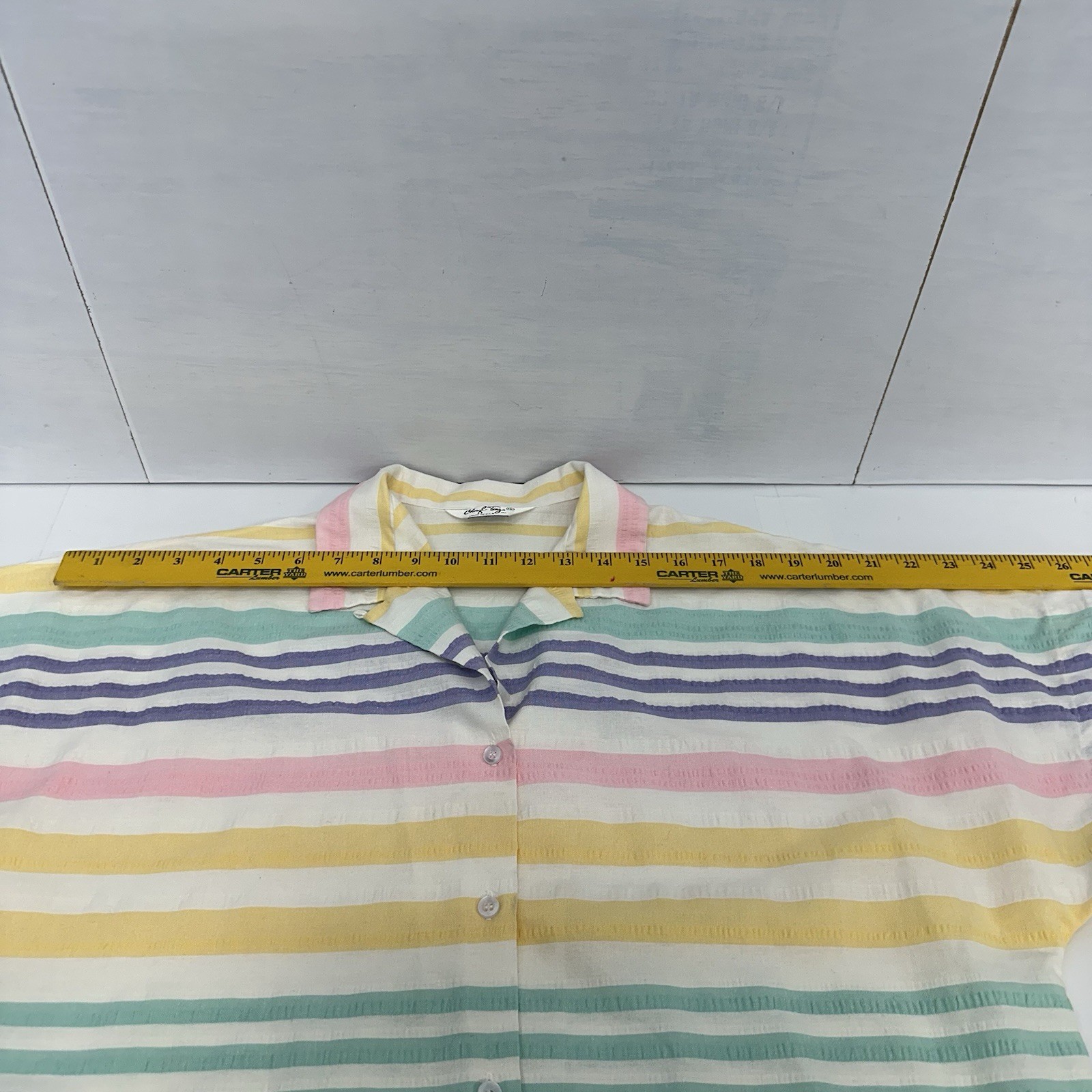 Cheryl Tiegs VTG Womans Pastel Striped Short Sleeve Button Up Shirt USA 16 READ