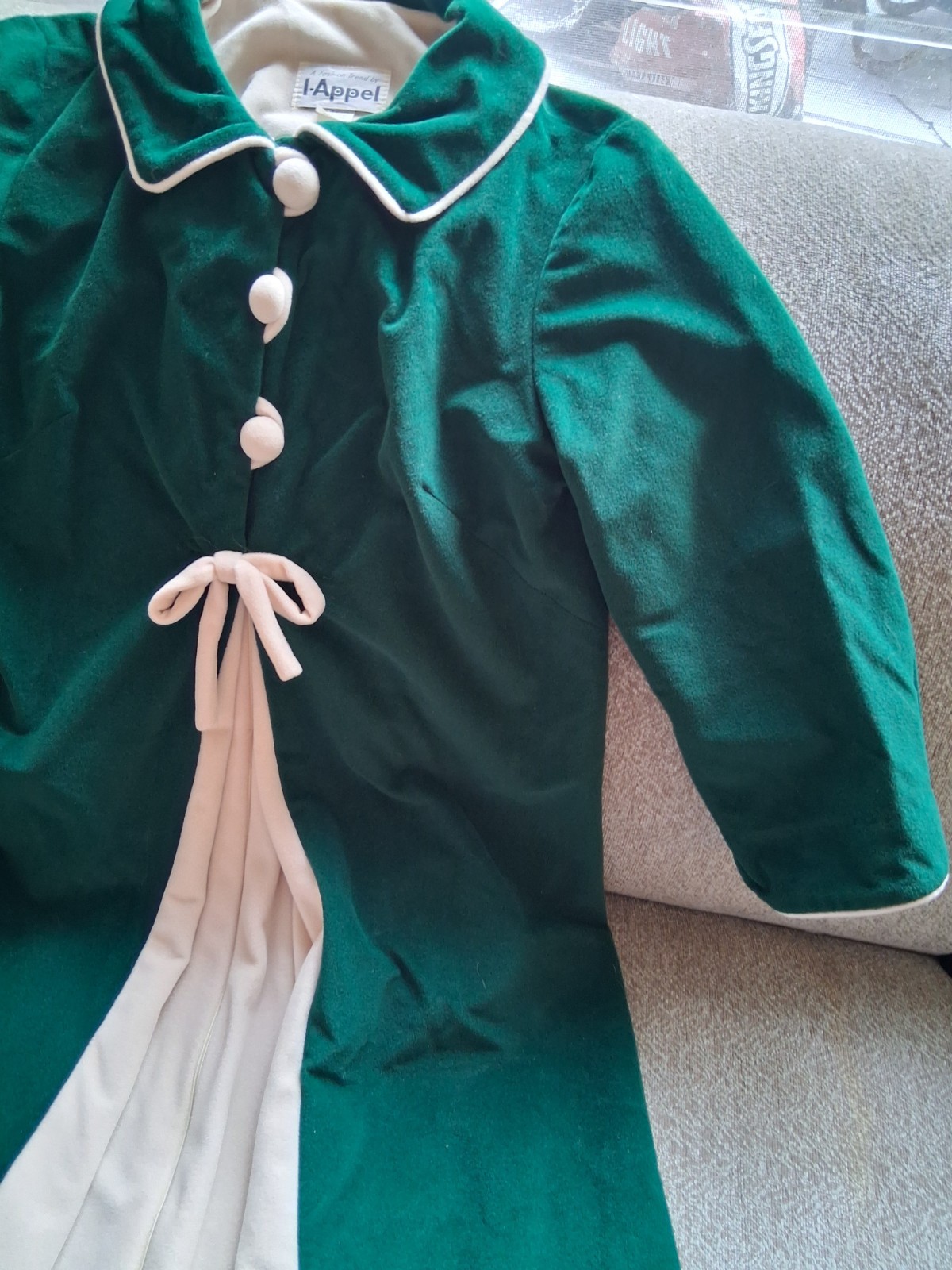 Vintage I- APPEL Long Velour Robe Womens Velvety BIG BUTTONS, Big Pleat,