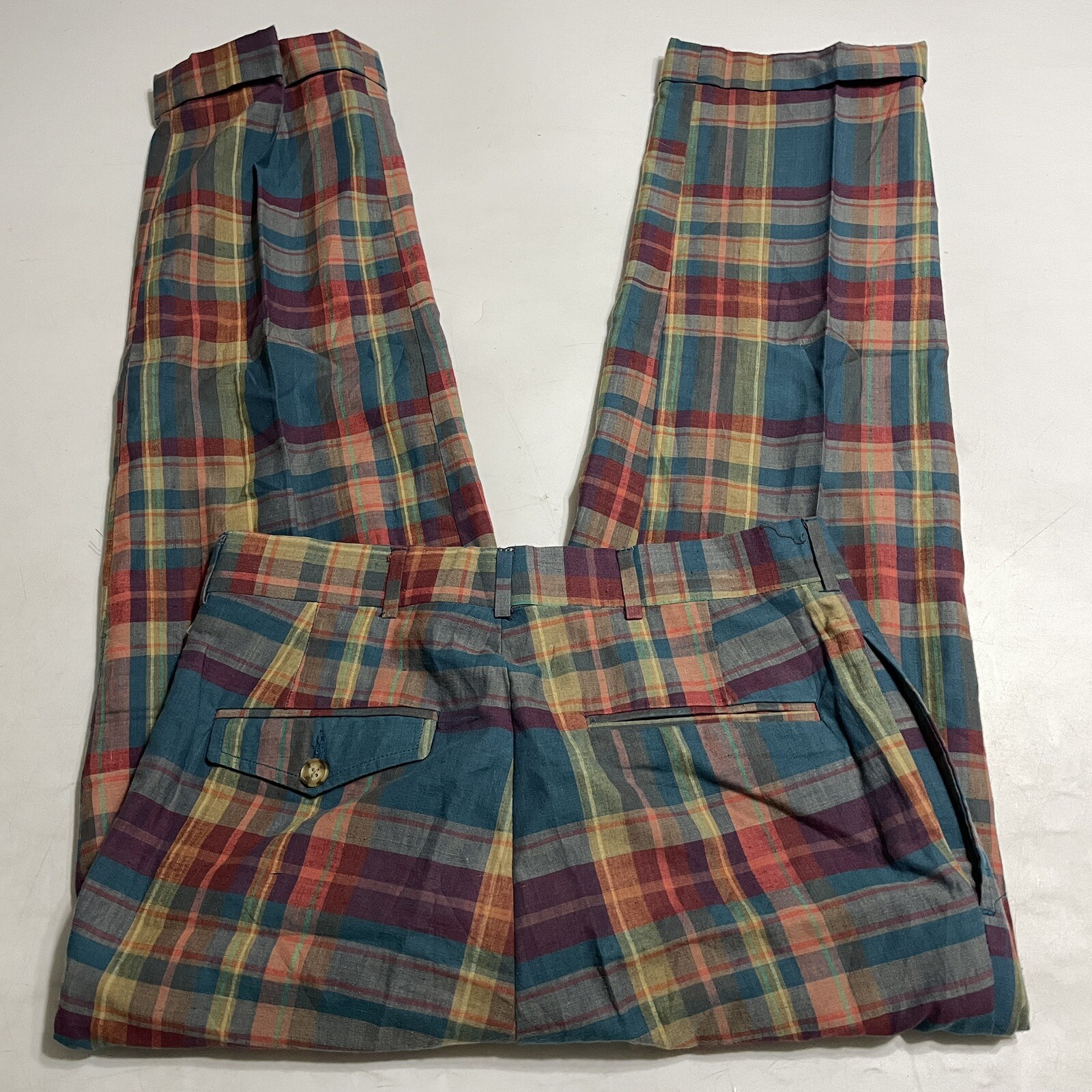 Vtg Plaid Breeches Brand Pants Pleated Cuffs Size 28 x 26