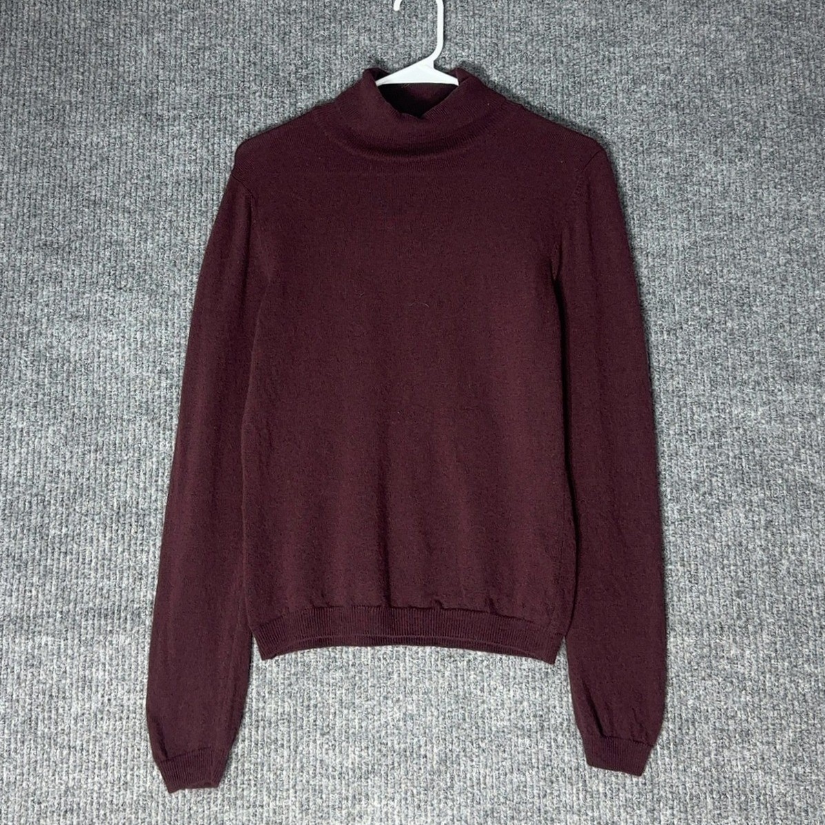 Vintage United Colors of Benetton Mock Neck Sweater Womens L Burgundy Wool Italy