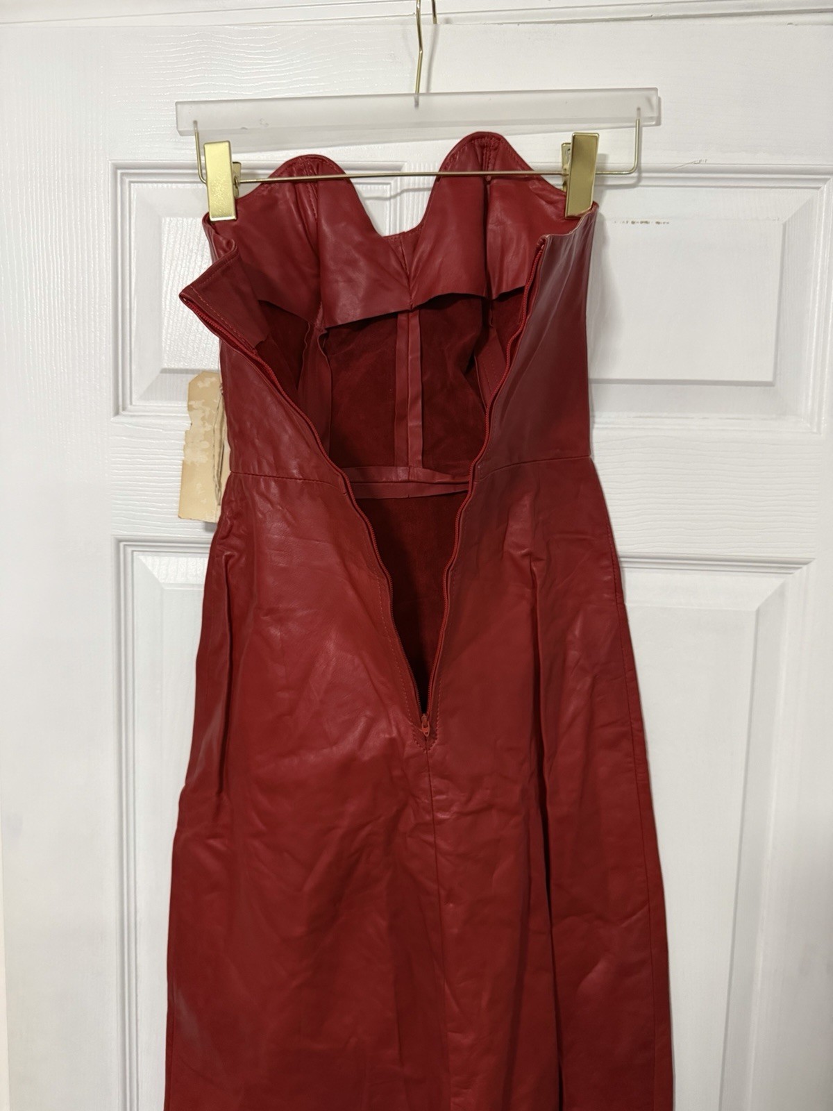 Vintage Red Genuine Leather Fringe Strapless Dress Western Cowgirl Boho