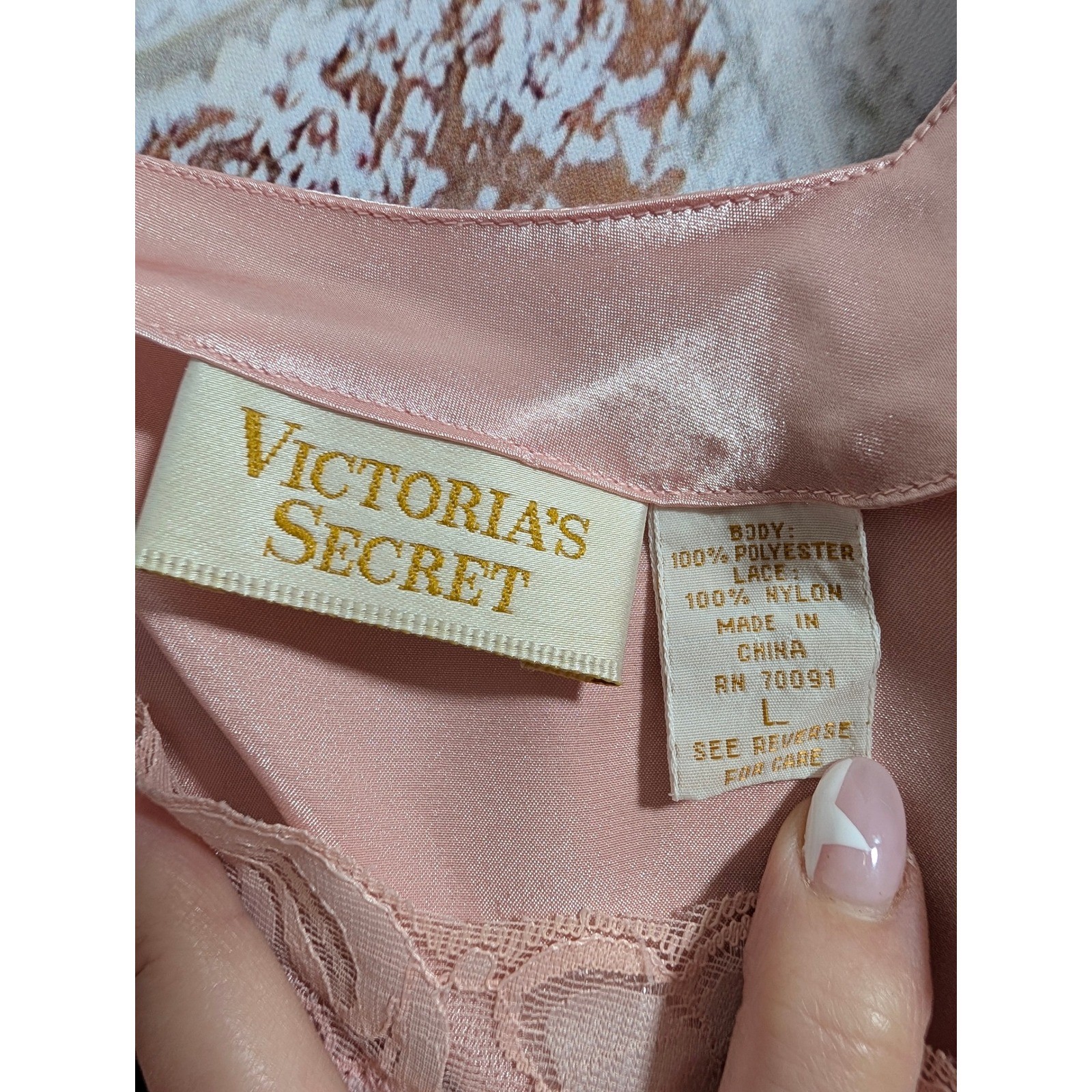 Victoria’s Secret Chemise Womens L Pink Vintage Gold Label Lace Satin Nightgown