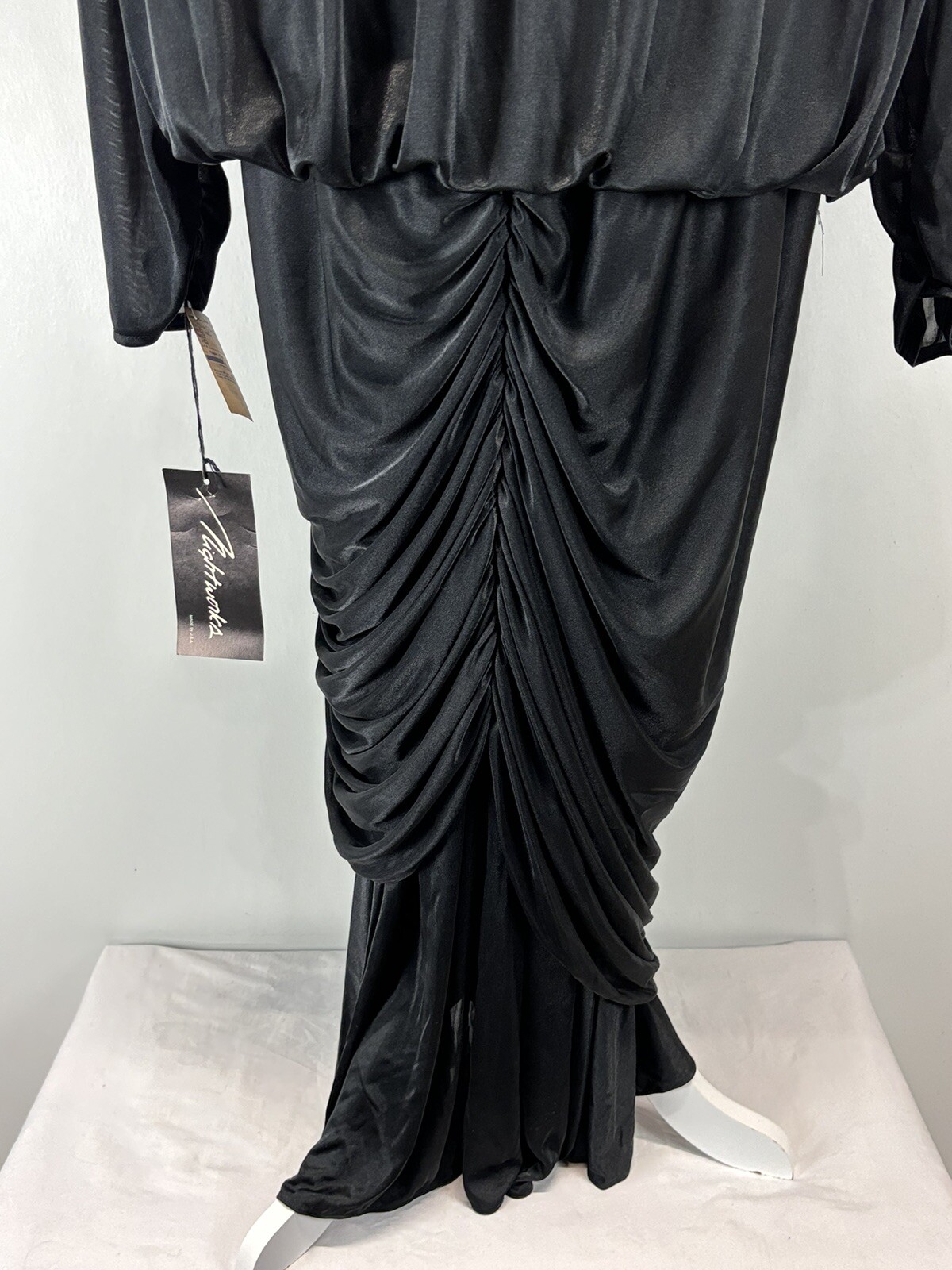 NEW! Vtg Nightworks Satin Dress Sz 24W Plus Black Hollywood Glam Rhinestone
