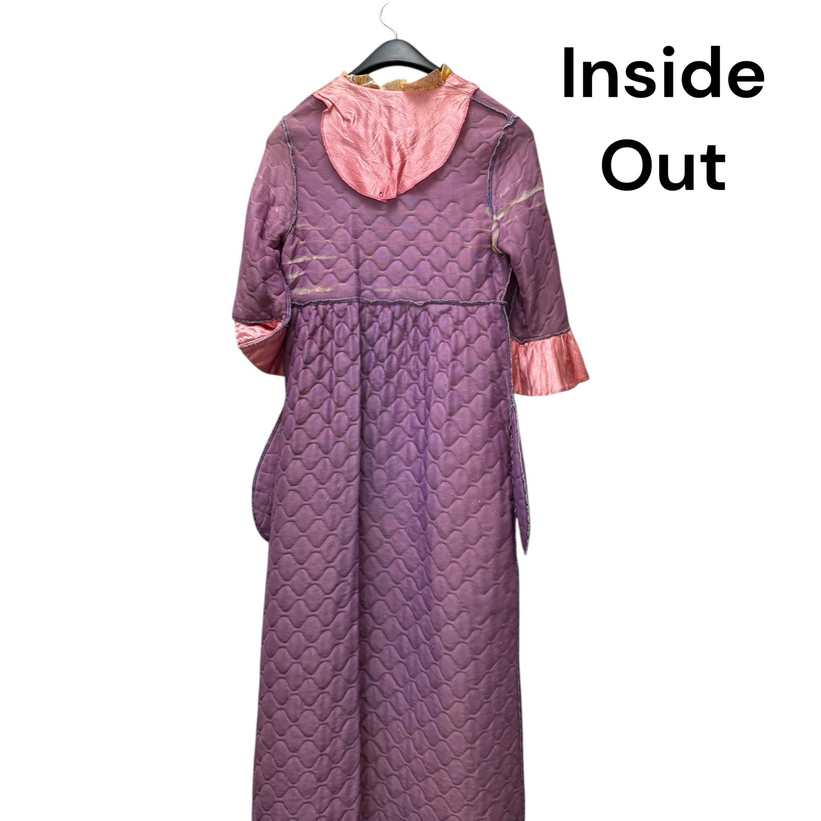 Vintage 1960s Quilted Hostess Gown Pink Sash Lounge Robe Psychedelic Print