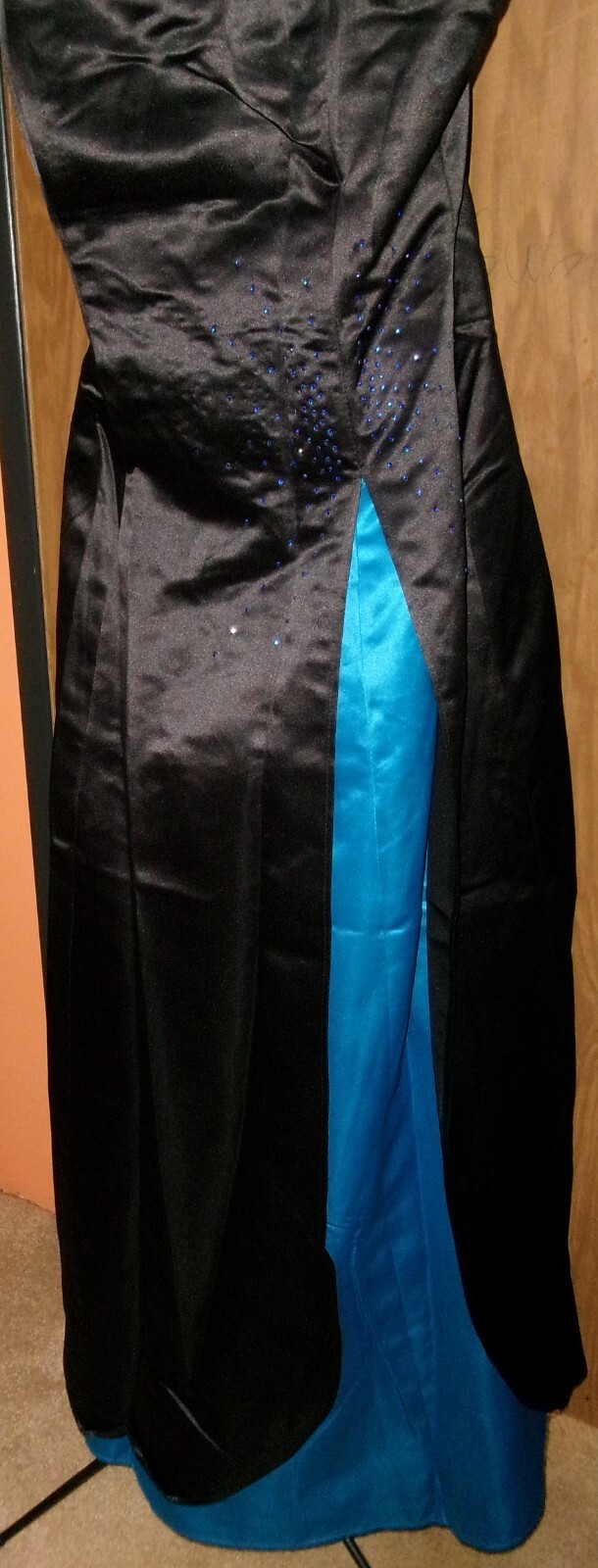 Vintage Black with Bright Blue Insert and Rhinestone Details DEBUT Strapless-S/M