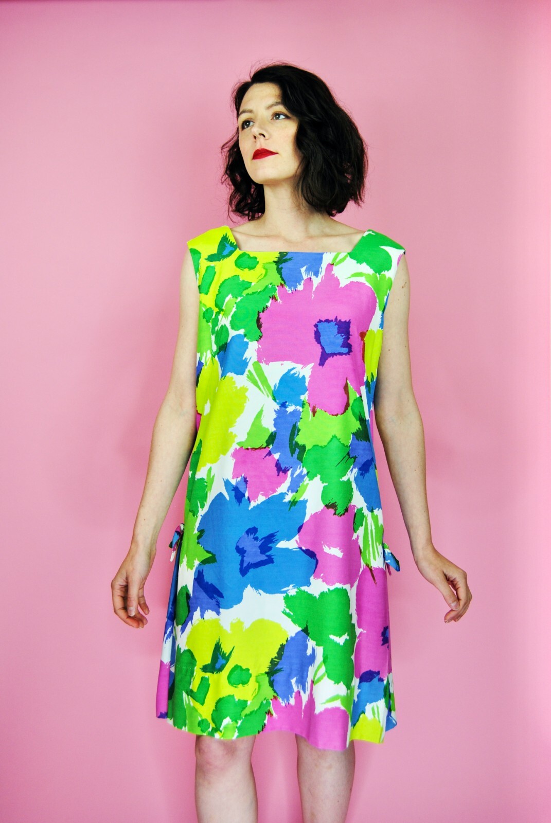 1960s Vintage Bright Rainbow Abstract Polynesian Casuals Mcinerny” Shift Dress M