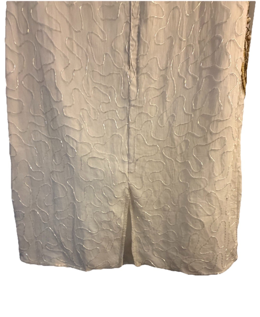 Authentic Vintage 1980s Medium Ivory Gold Beaded Lined Silk Cocktail Dress