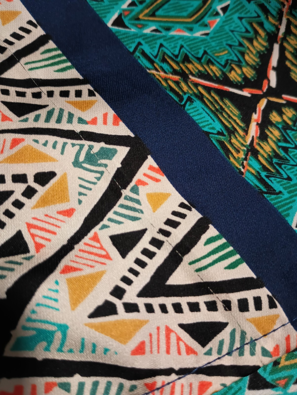 Vtg LAC BLEU Teal Geometric Southwest India Kimono Open Jacket Robe lounge L