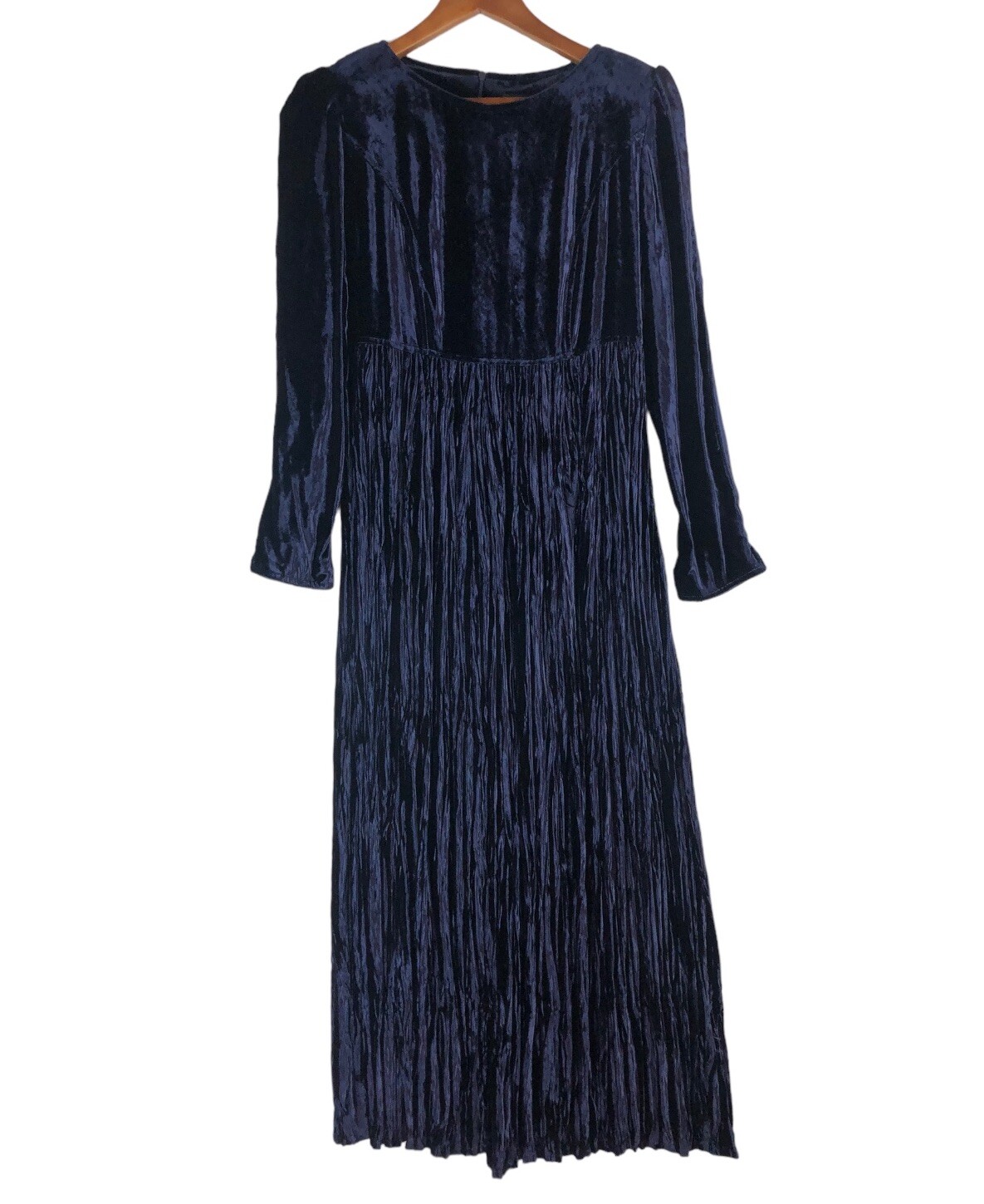 Size 8 Sharon Young Women’s Maxi Dress Navy Blue Crushed Velvet 90s