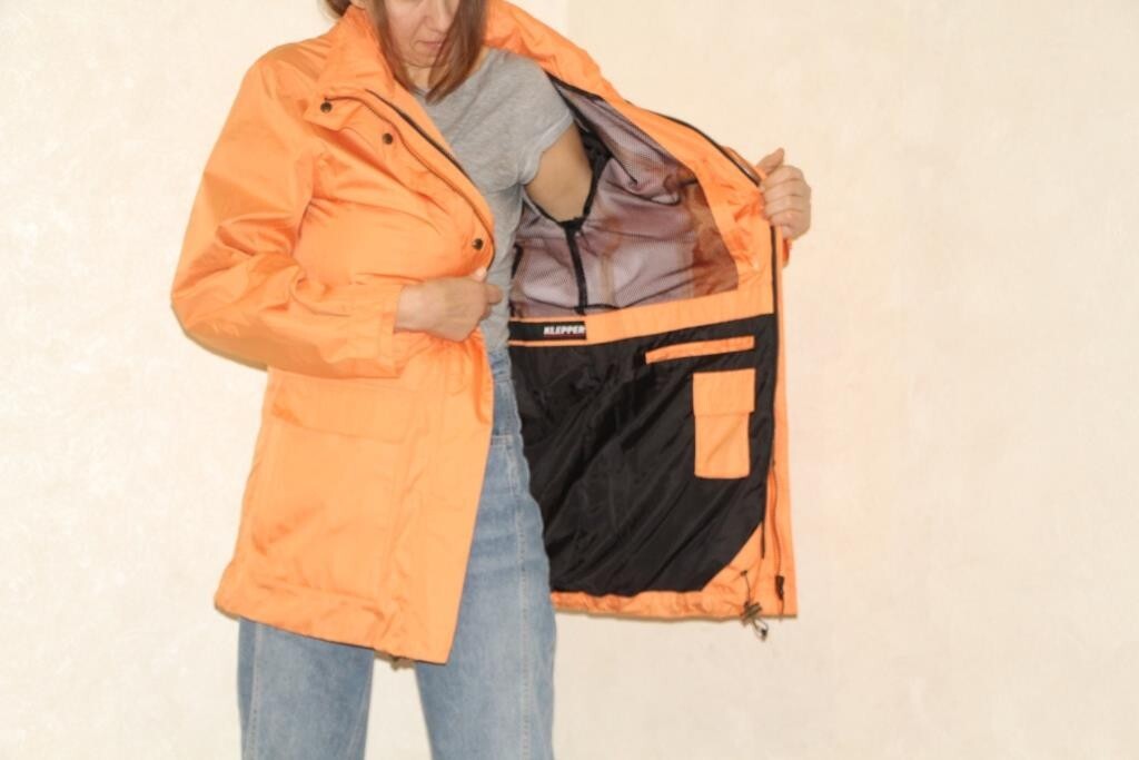 Vintage orange windbreaker, water resistant jacket coat jacket with hood, Size S