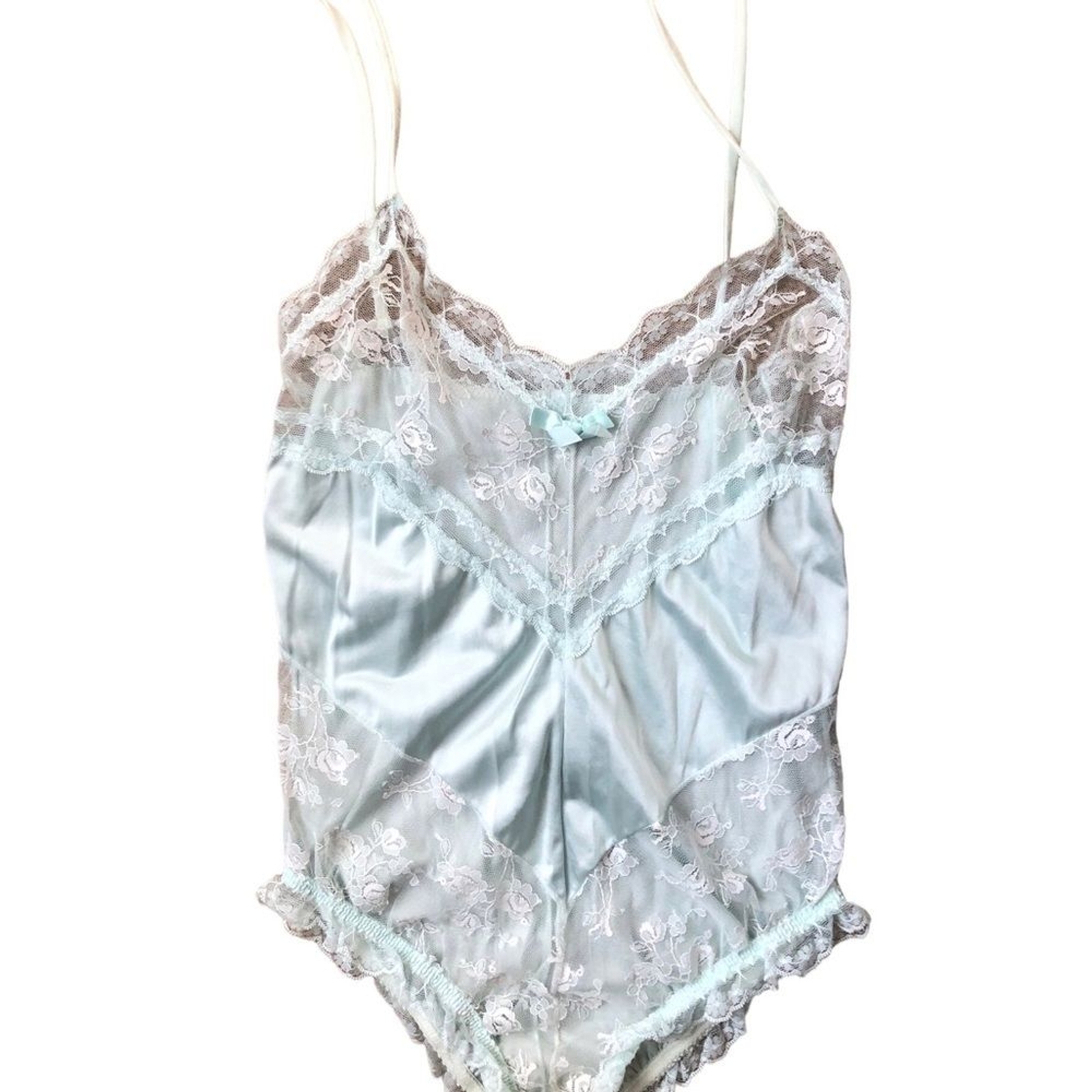 VTG 80’s Lace Teddy Size M 8/10 Mint Green Stretch Sexy Pin Up Retro Honeymoon