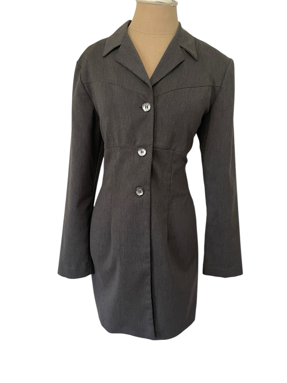 Vtg 90s Alyn Paige Grey Long Blazer Dress USA Sz 9/10 Friends Rachel Green