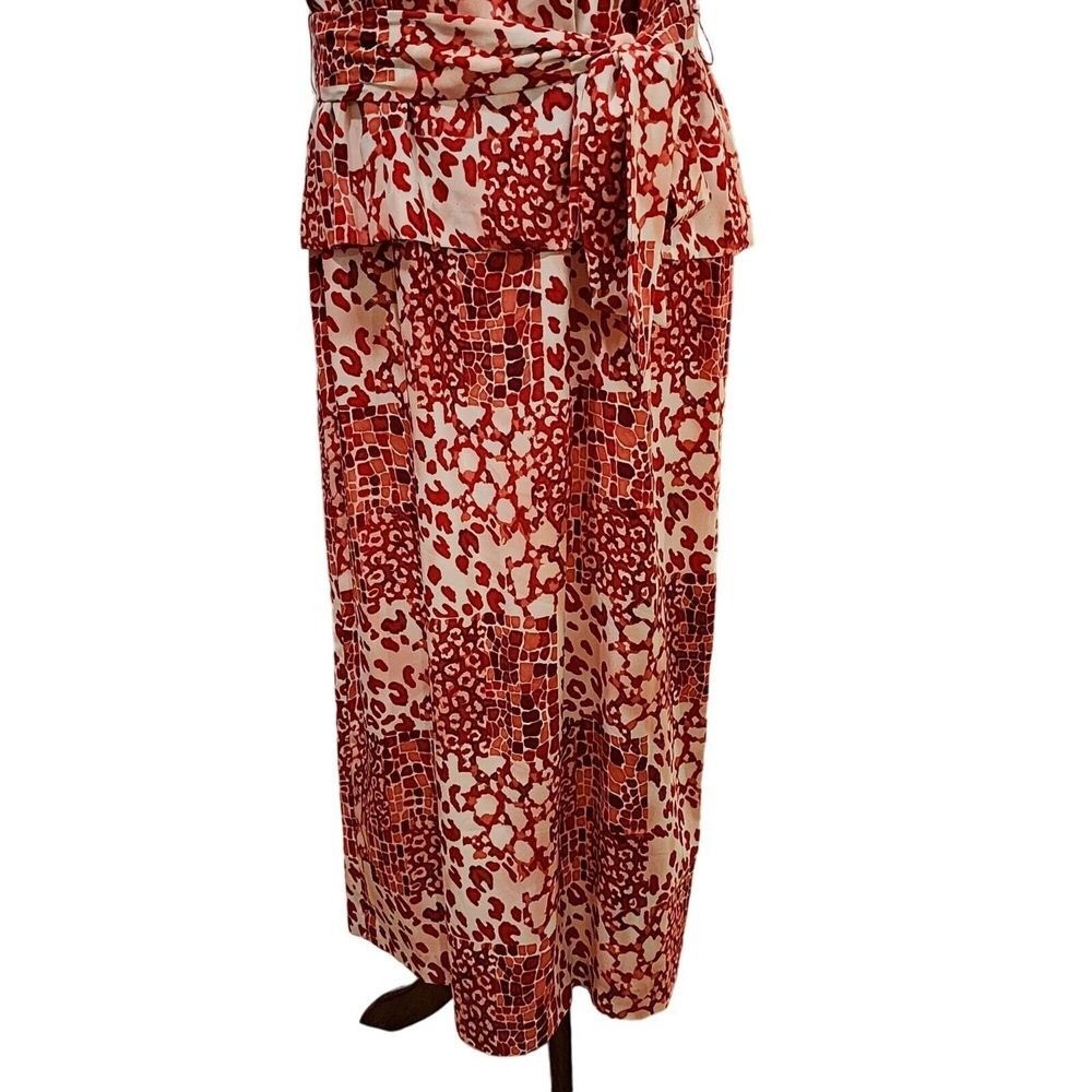 Vintage 90s Sag Harbor Missy Red Printed Midi Belted Dress Size 16